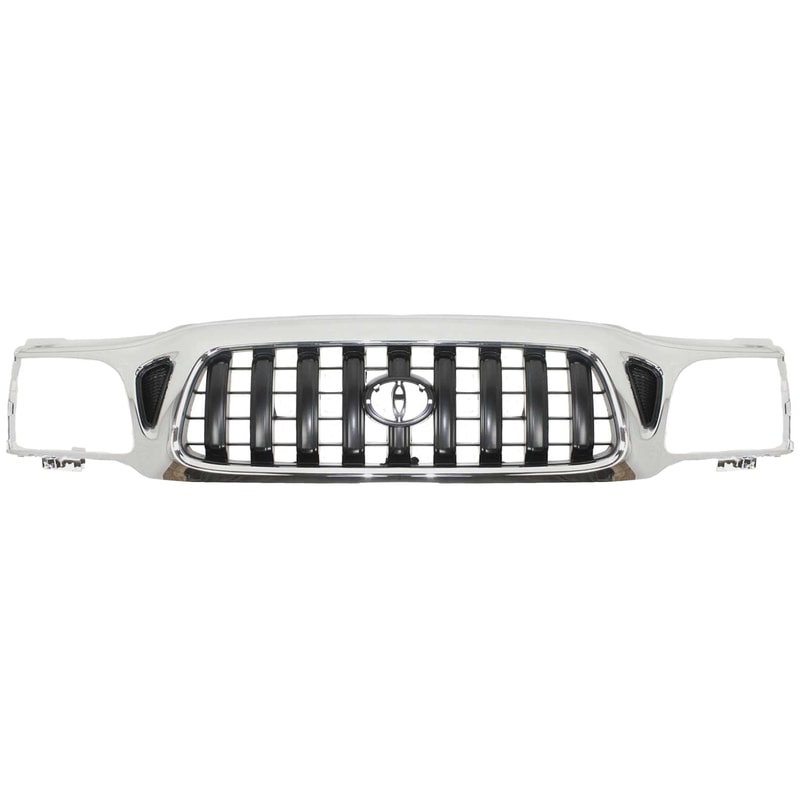 Grille for Toyota Tacoma 2001-2004, Chrome Shell/Painted Dark Gray Insert, without S-Runner Model, 4WD (Four-Wheel Drive), Replacement
