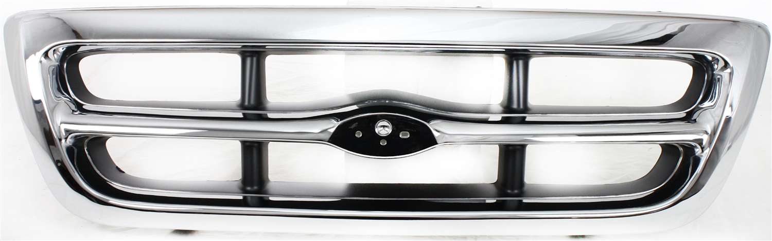 Grille for Ford Ranger XLT Model, 1998-2000, Chrome Shell with Painted Gray Insert, 2WD (Two-Wheel Drive), Replacement