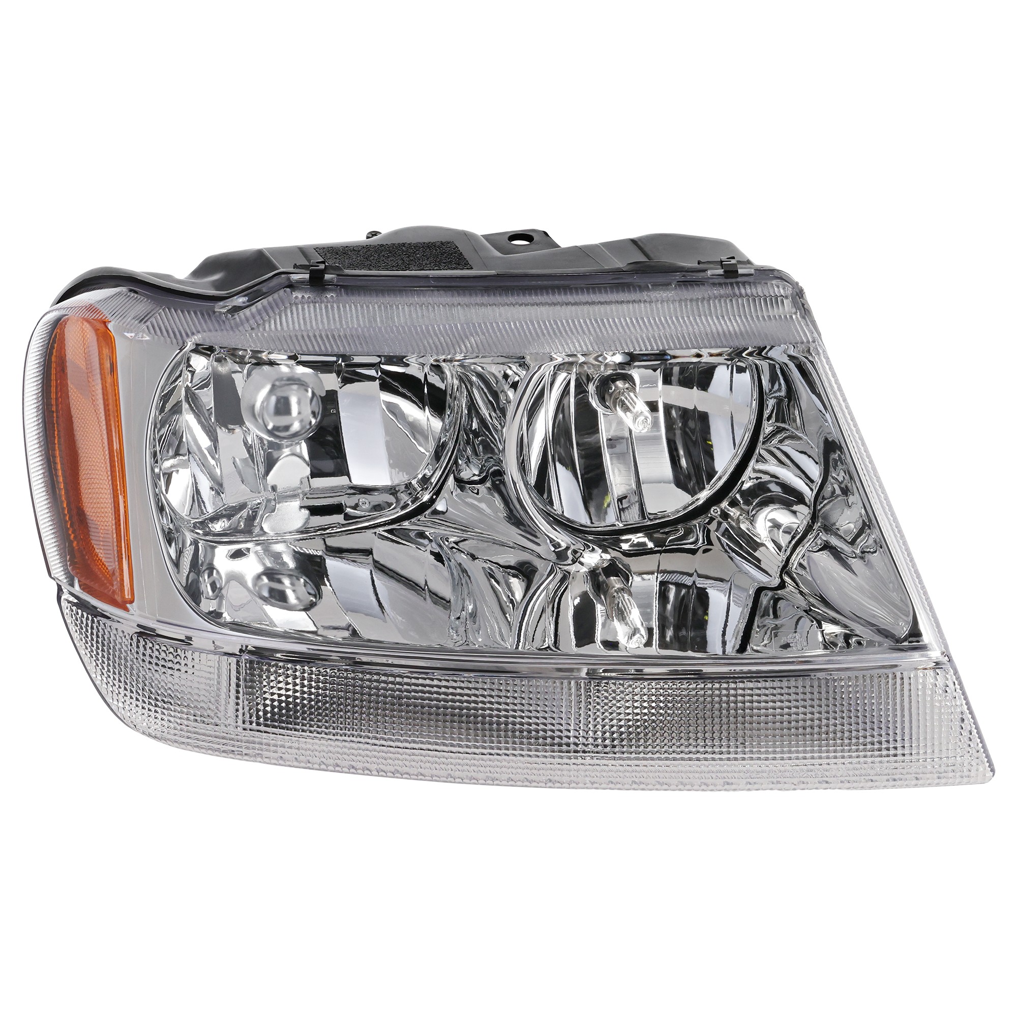Headlight Assembly for Jeep Grand Cherokee 1999-2004, Right (Passenger), Halogen, with Chrome Interior, Suitable for Limited/Overland Models, Replacement
