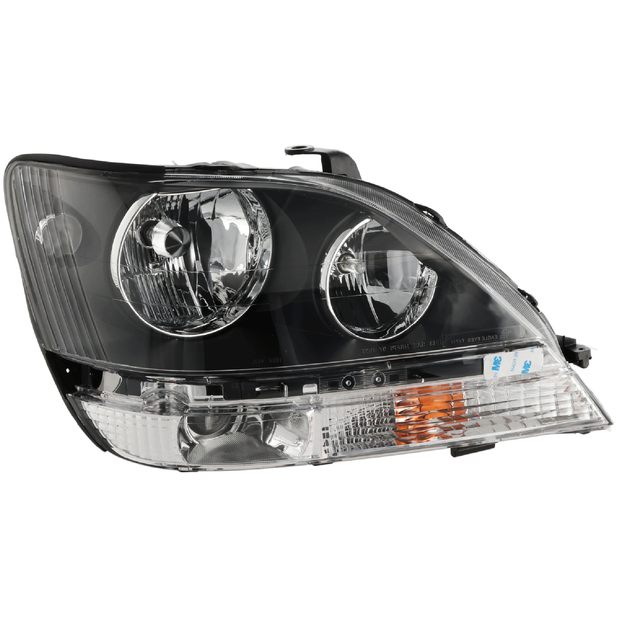 Headlight Assembly for Lexus RX300 1999-2000, Right (Passenger) Side, Halogen Light, Black Interior, Replacement