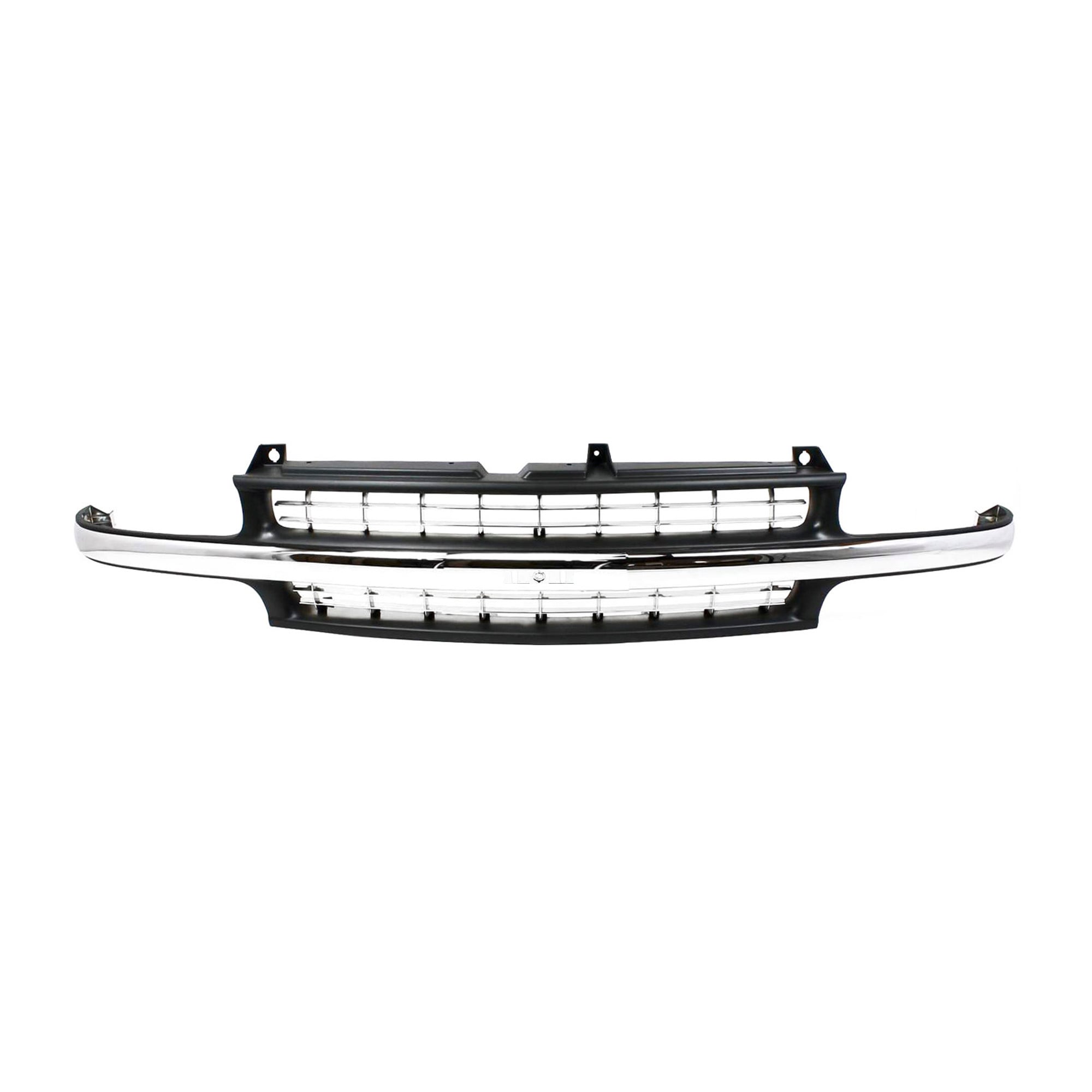 Cross Bar Insert Grille for 1999-2002 Chevrolet Silverado, 2000-2006 Suburban/Tahoe, Plastic, Dark Gray with Chrome Center Bar, Replacement