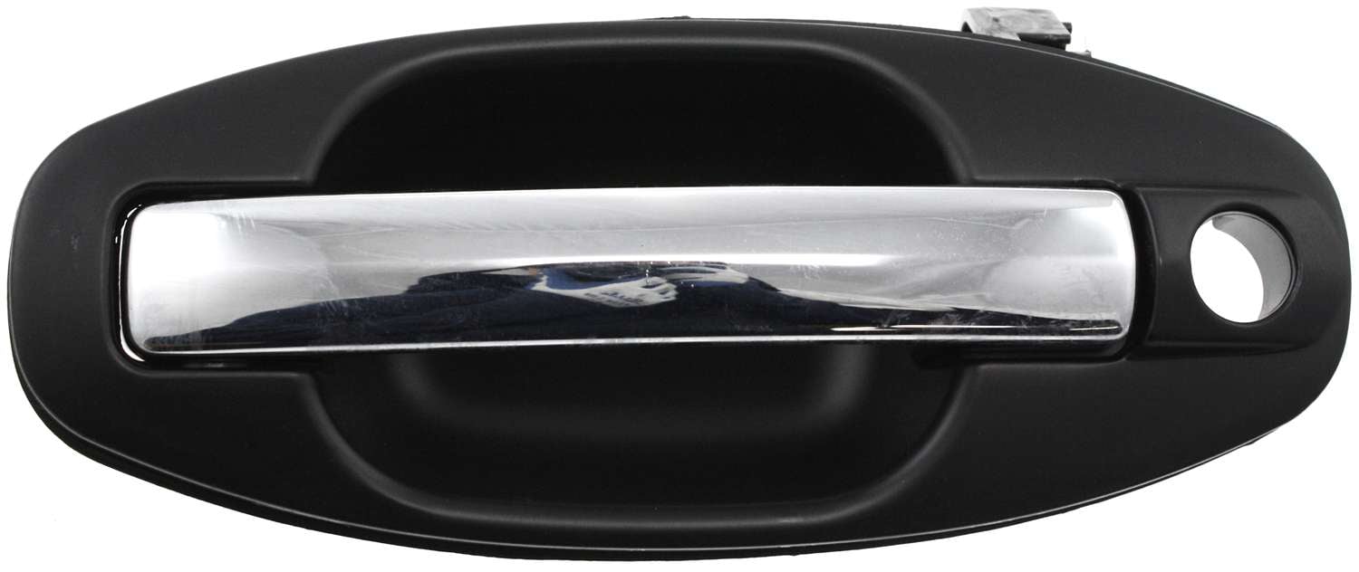 Front Exterior Door Handle for Hyundai Santa Fe 2001-2006, Left (Driver), Primered (Ready to Paint) Bezel, Chrome Lever, with Keyhole, Replacement