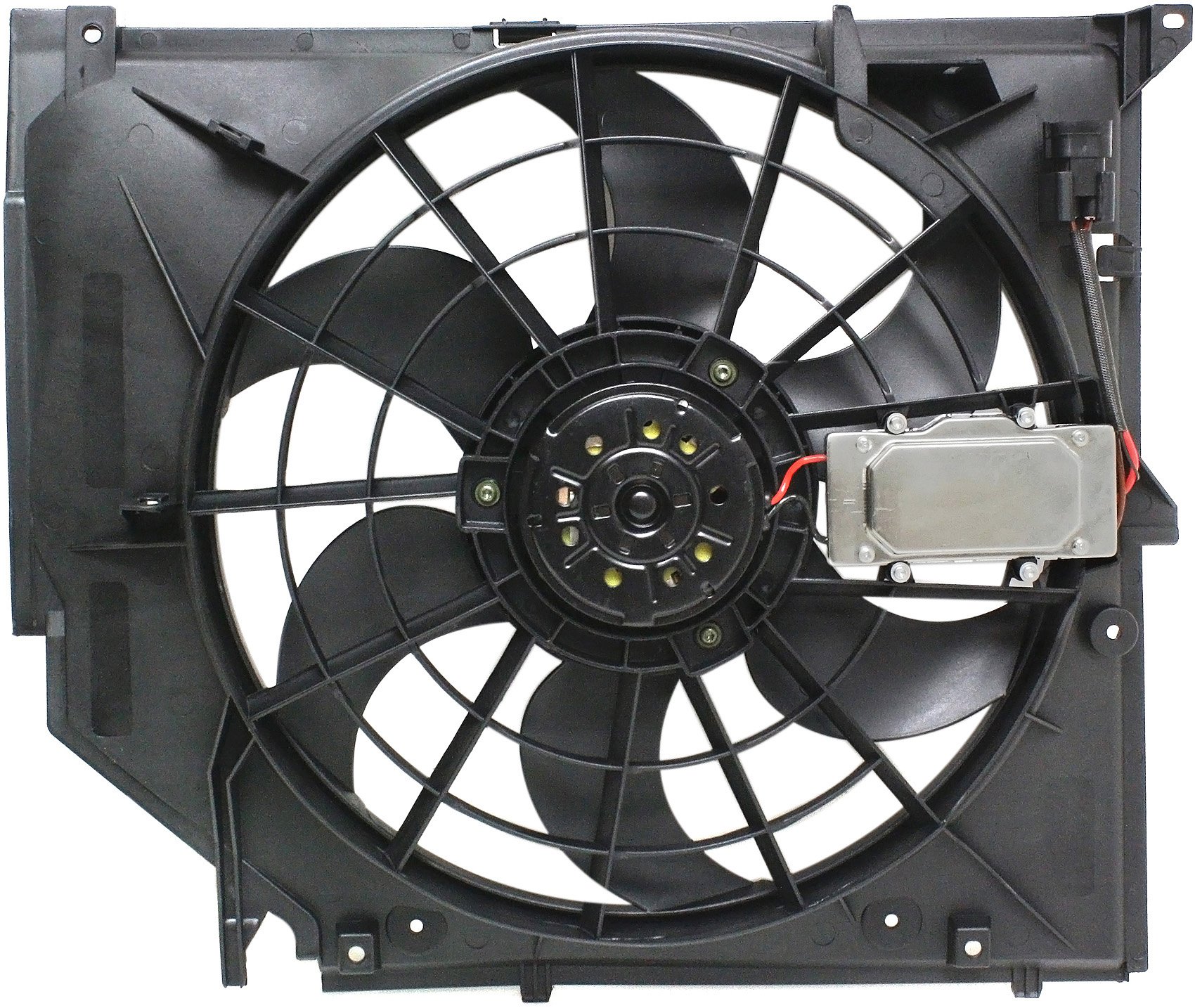 Radiator Fan Assembly for BMW 3-Series 1999-2006 E46 Body, Manual Transmission, with Control Module, Replacement Models: 320i, 325i, 330i, 325xi, 330xi.