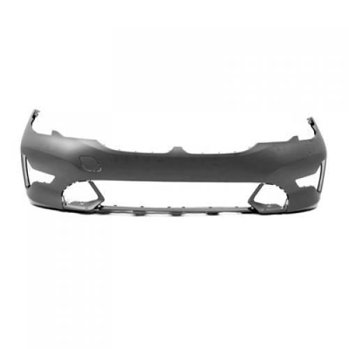 Front Bumper Cover for BMW 330i Sedan (2019-2022), Primed (Ready to Paint), without M Sport Package, with Park Distance Control Sensor Holes and Park Assist Sensor Holes, CAPA-Certified, Replacement