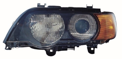 Left (Driver) Headlight lens/housing for 2000 - 2003 BMW X5, Front Assembly, xenon with amber turn signals, Replacement,  63126930233