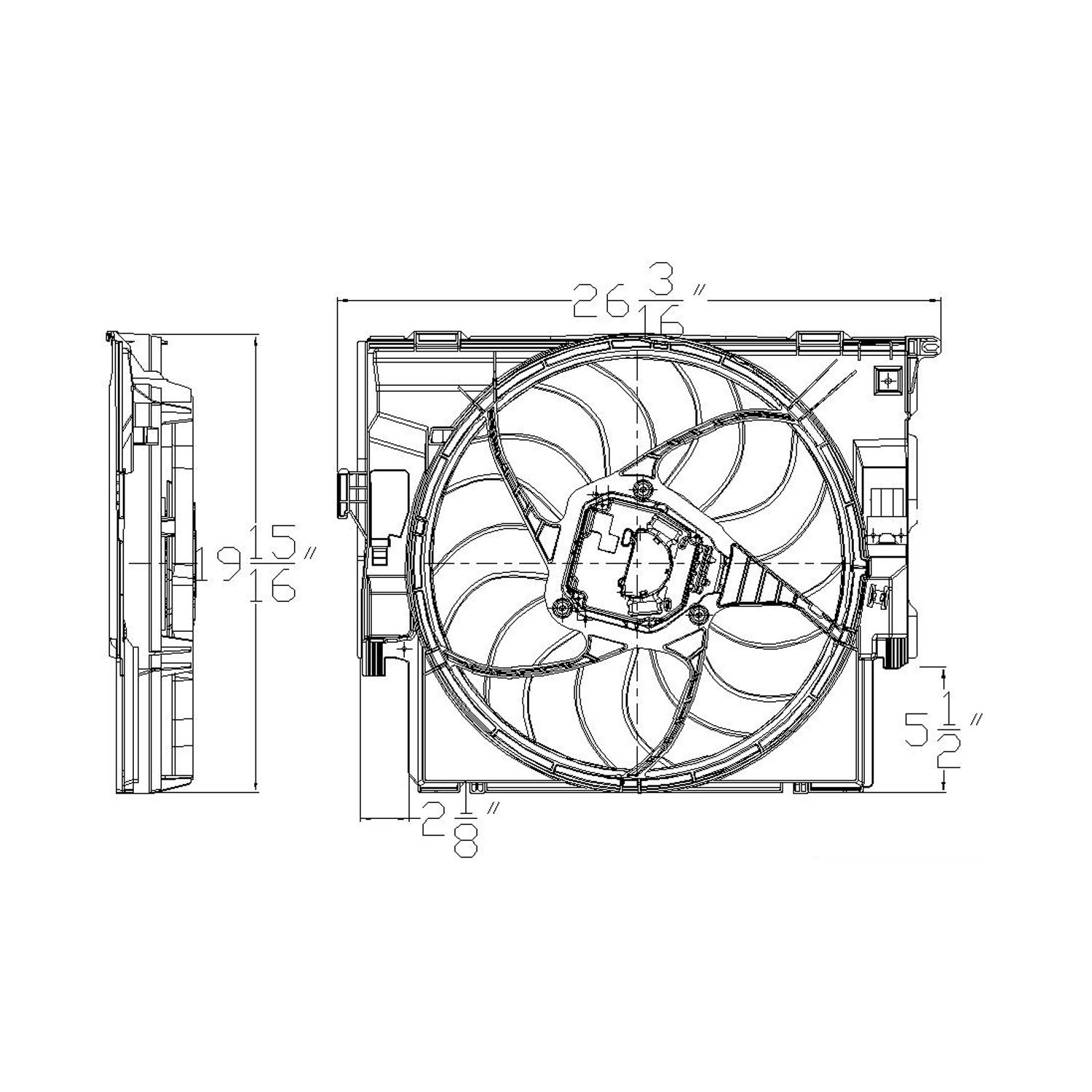 Radiator Cooling Fan Assembly for 2012-2017 BMW 435i, F32/F33 without M Sport Right (Passenger) Package,  17428641964, Replacement