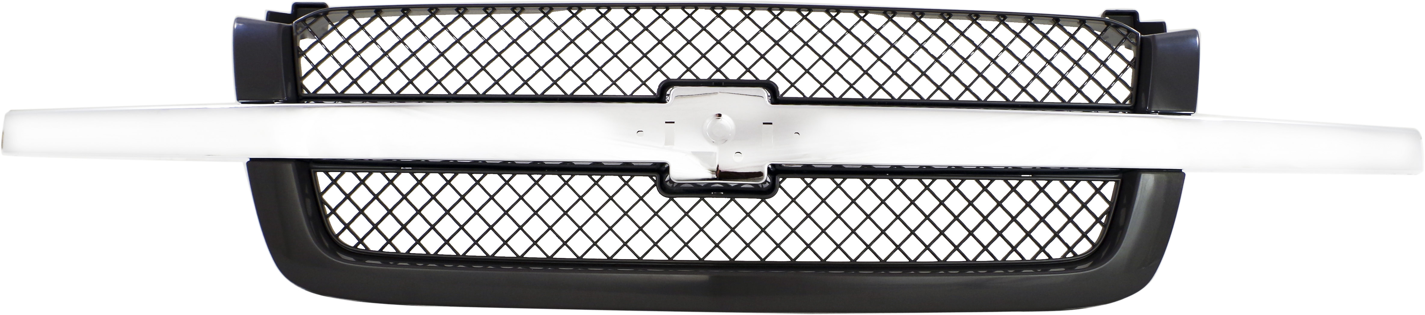Mesh Grille for Chevrolet Silverado 2003-2006 and Avalanche 2003-2006 without Body Cladding, Base/LS/LT Models, Gray, with Chrome Center Bar, Includes 2007 Classic, Replacement