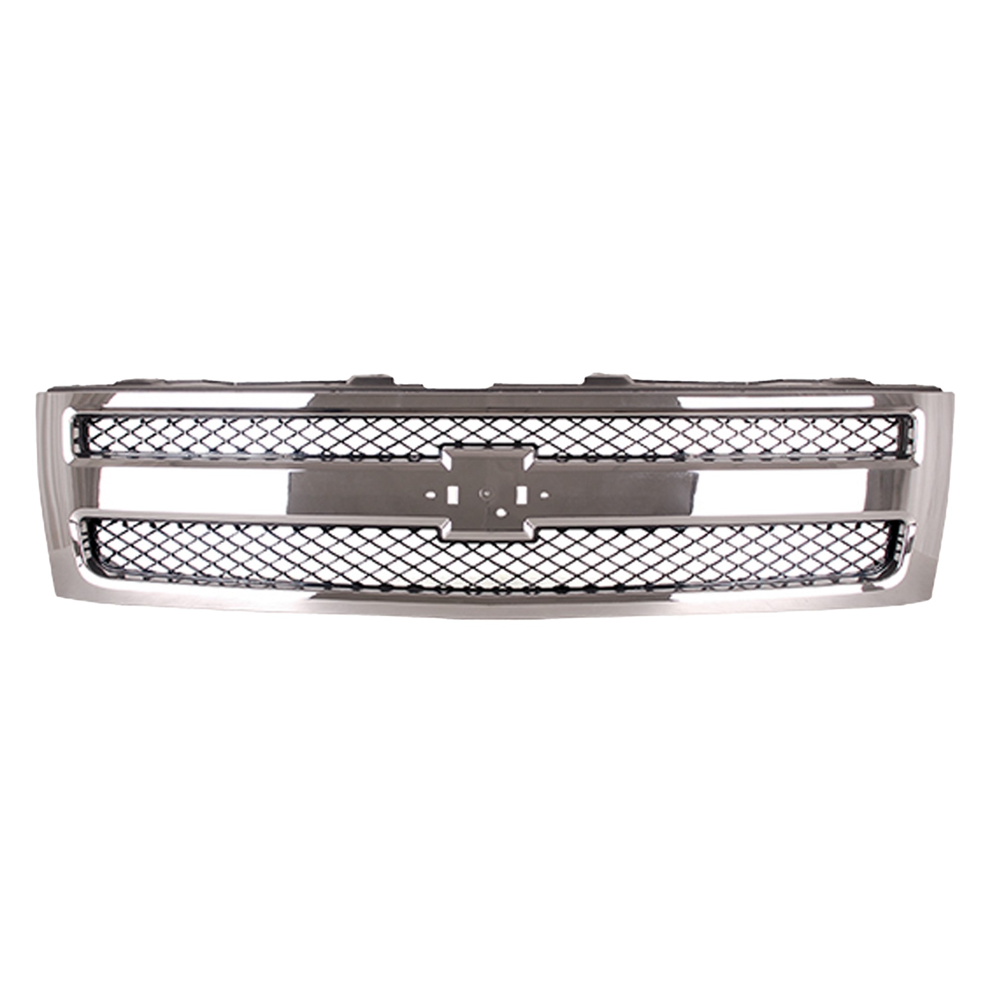 Grille for Chevrolet Silverado 1500 (2007-2013), Factory Installed Plastic, Chrome Shell/Black Insert, Excludes 2007 Classic Model, Replacement