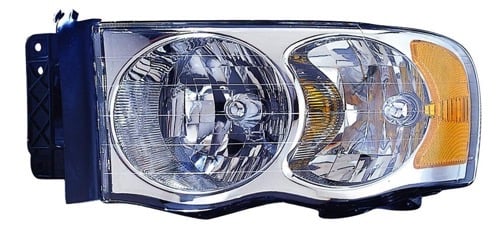 Left (Driver) Headlight Assembly for 2004 - 2005 Dodge Ram 2500, Front Headlight Housing / Lens / Cover including Park/Signal/Marker Lights, Composite,  55077121AG, Replacement