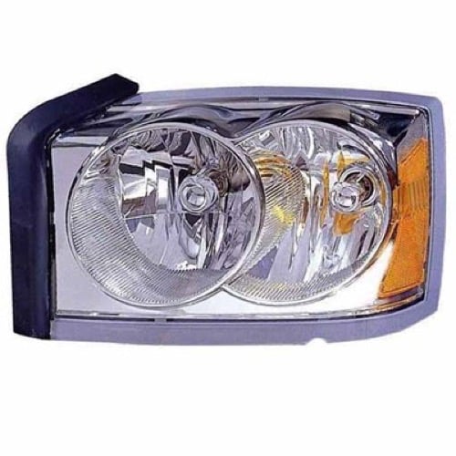Headlight Assembly for 2006 - 2007 Dodge Dakota, Left (Driver) Side, Front Light Replacement Housing/Lens/Cover without Black Bezel, Composite,  55077607AC, Replacement
