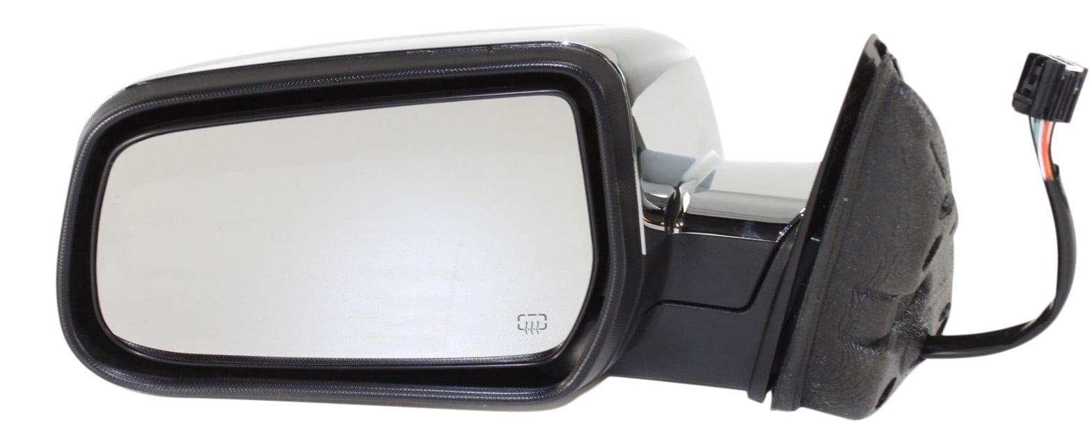 Power Mirror for Chevrolet Equinox and GMC Terrain, 2010-2014, Left (Driver), Manual Folding, Heated, Chrome, with Memory, without Blind Spot Feature, for All Equinox Models (2010-2013); LTZ Model (2014), Replacement