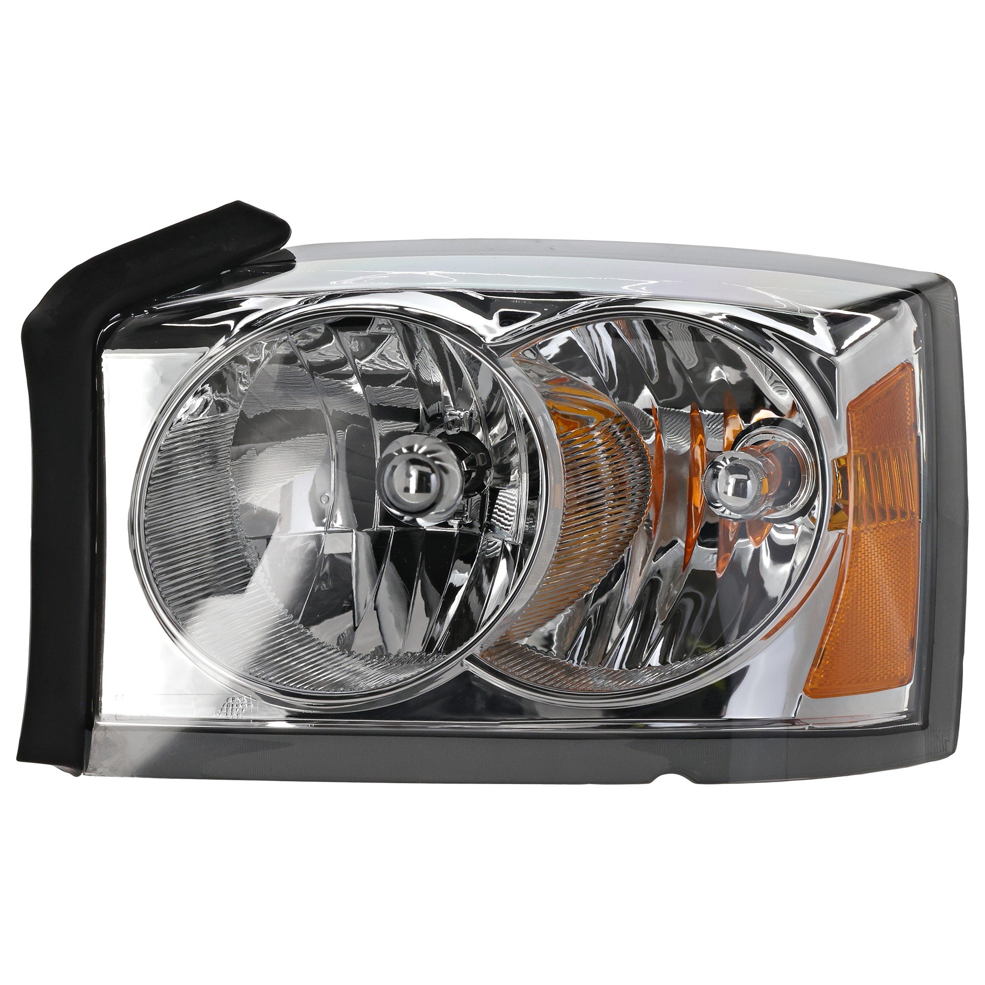 Headlight Assembly for 2005-2007 Dakota Left (Driver), Halogen, Chrome Interior, with Corner Light Bulb Shield, Replacement