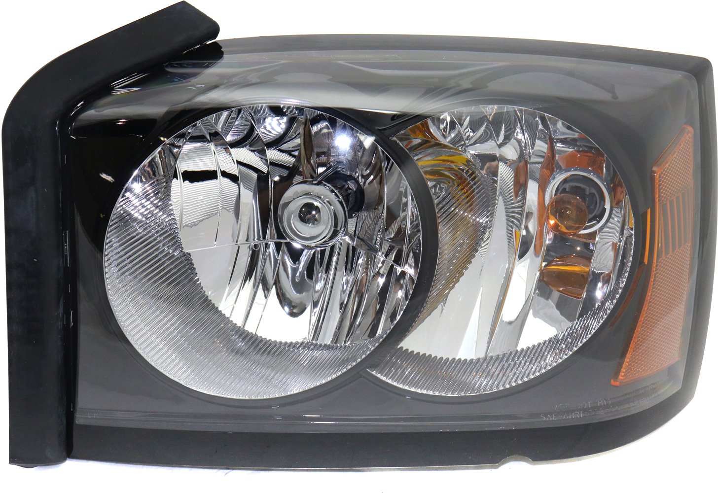 Headlight Assembly for 2006-2007 Dakota, Left (Driver), Halogen, Black Interior, without Corner Light Bulb Shield, Replacement