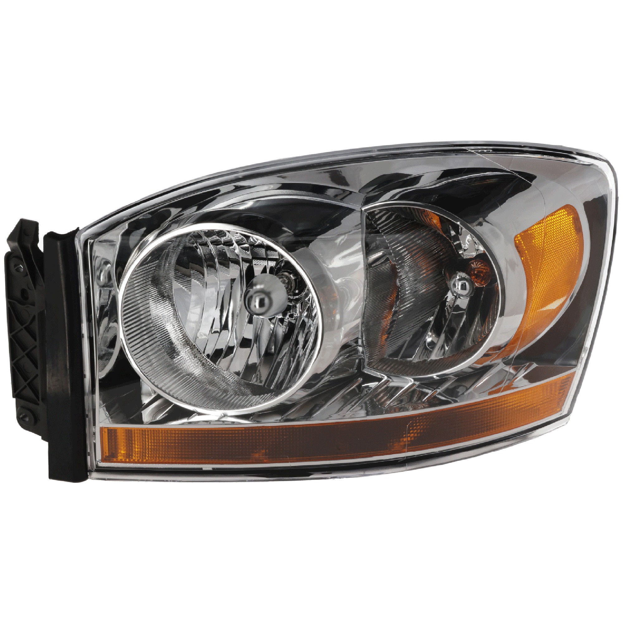 Headlight Assembly for Dodge Full Size Pickup 2006-2009, Left (Driver), Halogen, Chrome Interior, Replacement