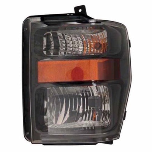 Headlight Assembly for Ford F-Series Super Duty (2008-2010), Left (Driver), Halogen, Harley Davidson Model, Smoked Lens, Aero Style, CAPA-Certified, Replacement