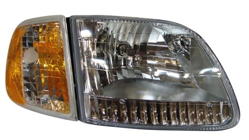 Right (Passenger) Front Headlight Assembly for 1996 - 1997 Ford F-150, Diamond Design with Bracket, Replacement Headlight & Park/Signal Light Assembly, Composite,  F65Z13C192AA-PFM