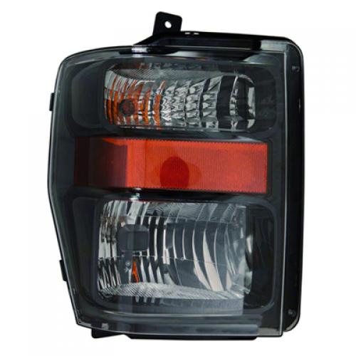 Headlight Assembly for Ford F-Series Super Duty 2008-2010, Right (Passenger) Side, Halogen, Harley Davidson Model, Smoked Lens, Aero Style - CAPA-Certified, Replacement