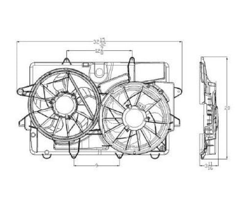 Radiator Cooling Fan Assembly for 2007 - 2008 Mercury Mariner, 2.3L L4 Engine, Dual Fan Assembly, OEM 5L8Z8C607CB, Replacement