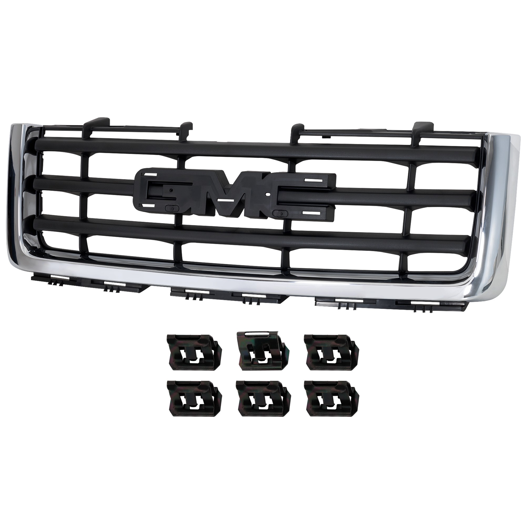 Chrome Shell/Painted Black Grille Insert for GMC Sierra 1500 (2007-2013), New Body Style, Excludes Denali, Replacement