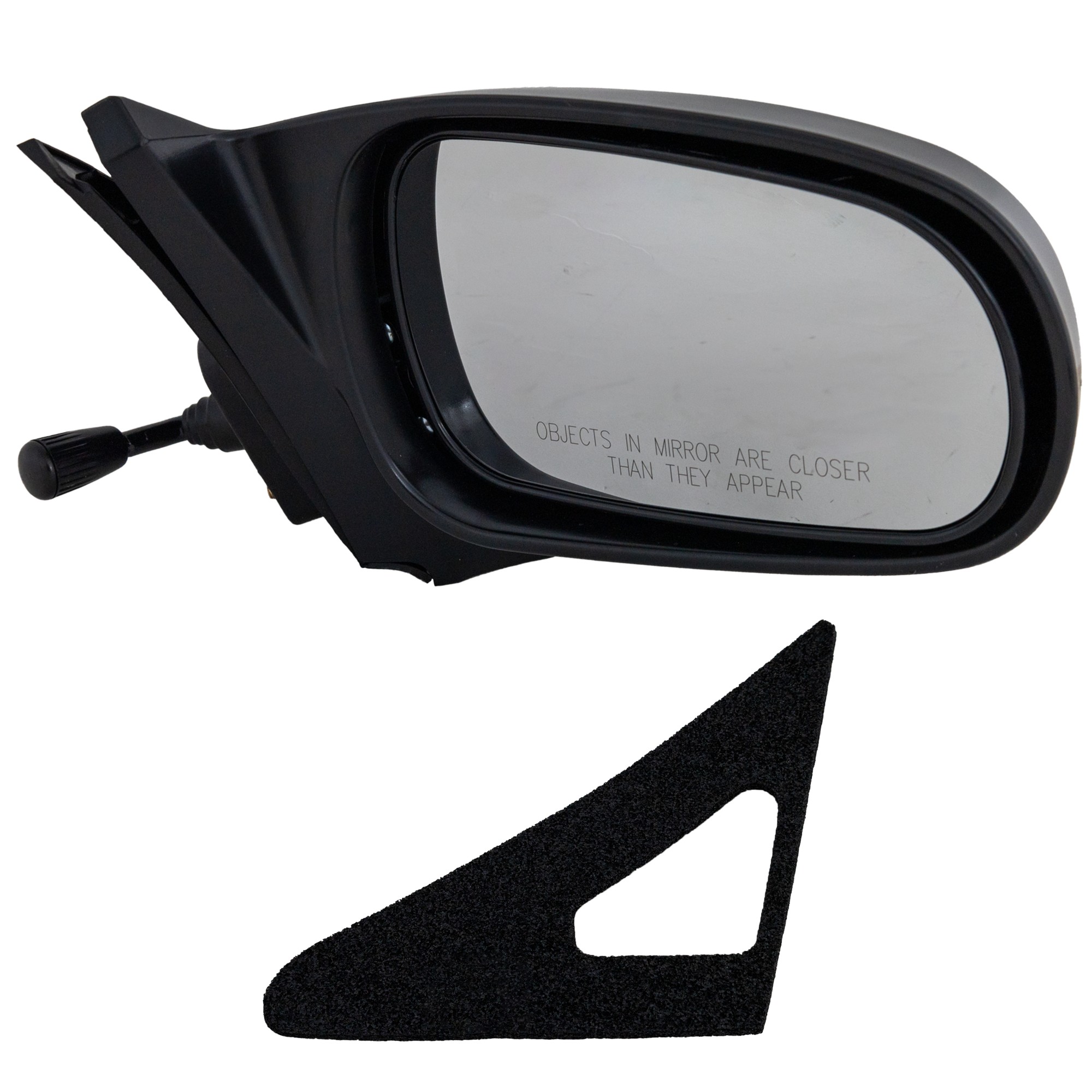 Manual Remote Mirror for Honda Civic 1996-2000, Right (Passenger), Non-Folding, Non-Heated, Textured, without Auto Dimming, Blind Spot Detection, Memory, and Signal Light, Coupe/Hatchback, Replacement