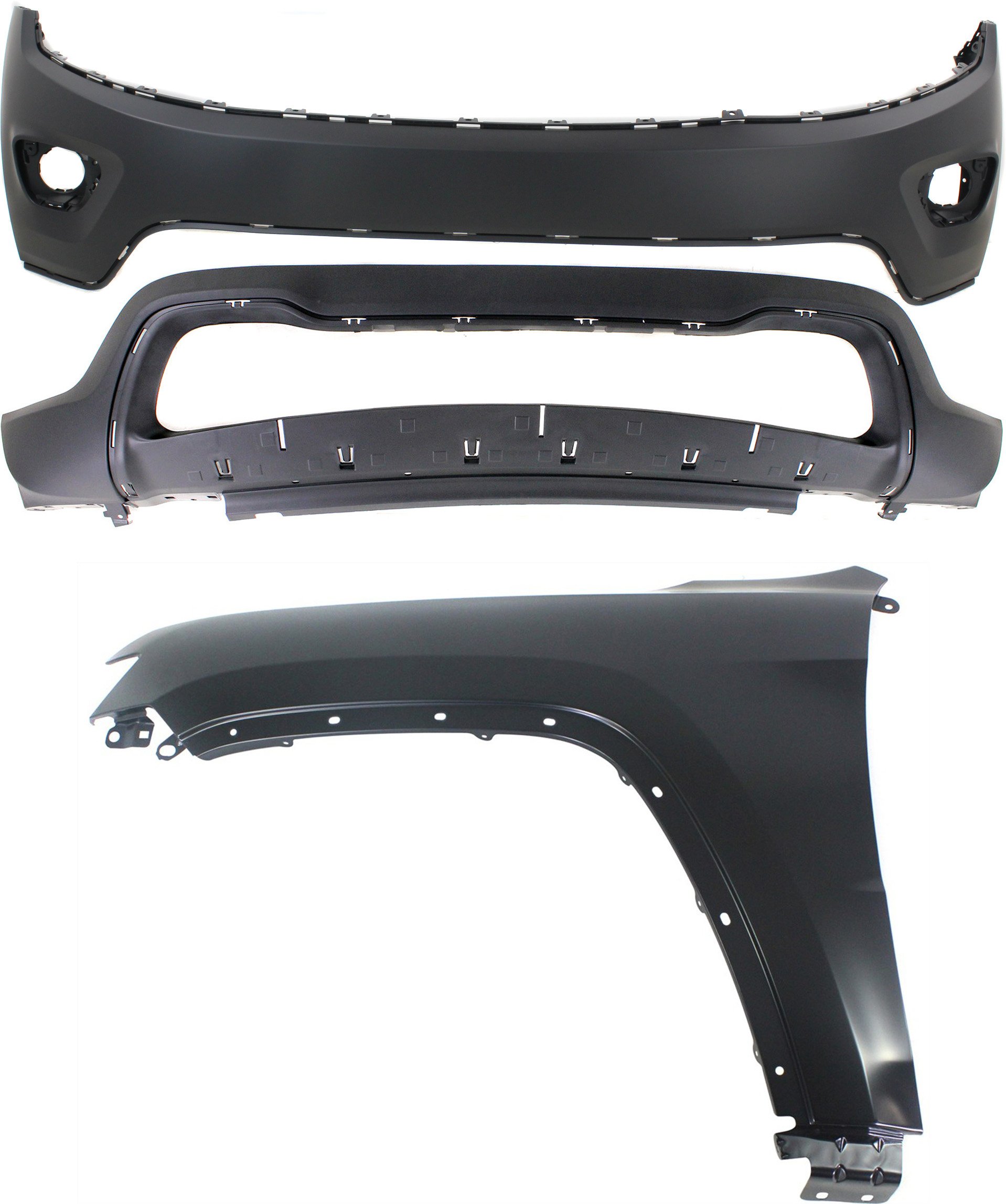 Front Bumper Cover Assembly Kit for 2014-2016 Jeep Grand Cherokee, 3-Piece with Fender Replacement