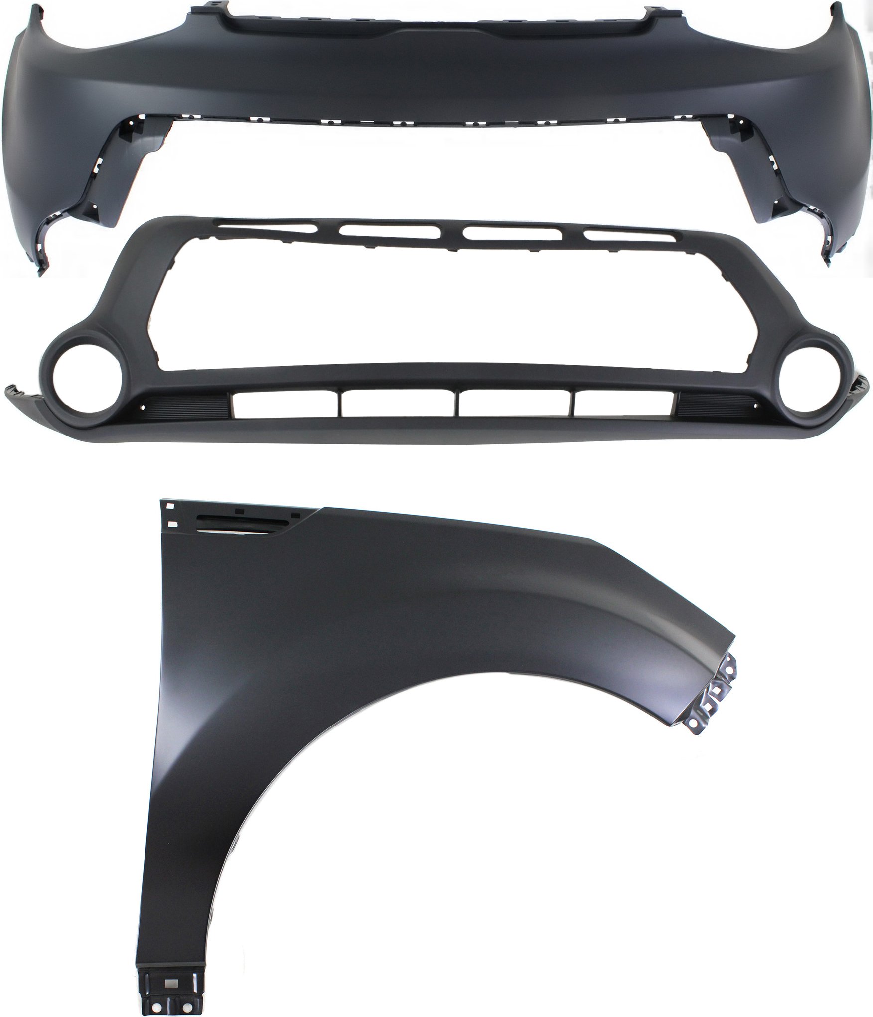Front Bumper Cover Assembly for KIA Soul 2014-2016, 3-Piece Kit with Fender, Replacement