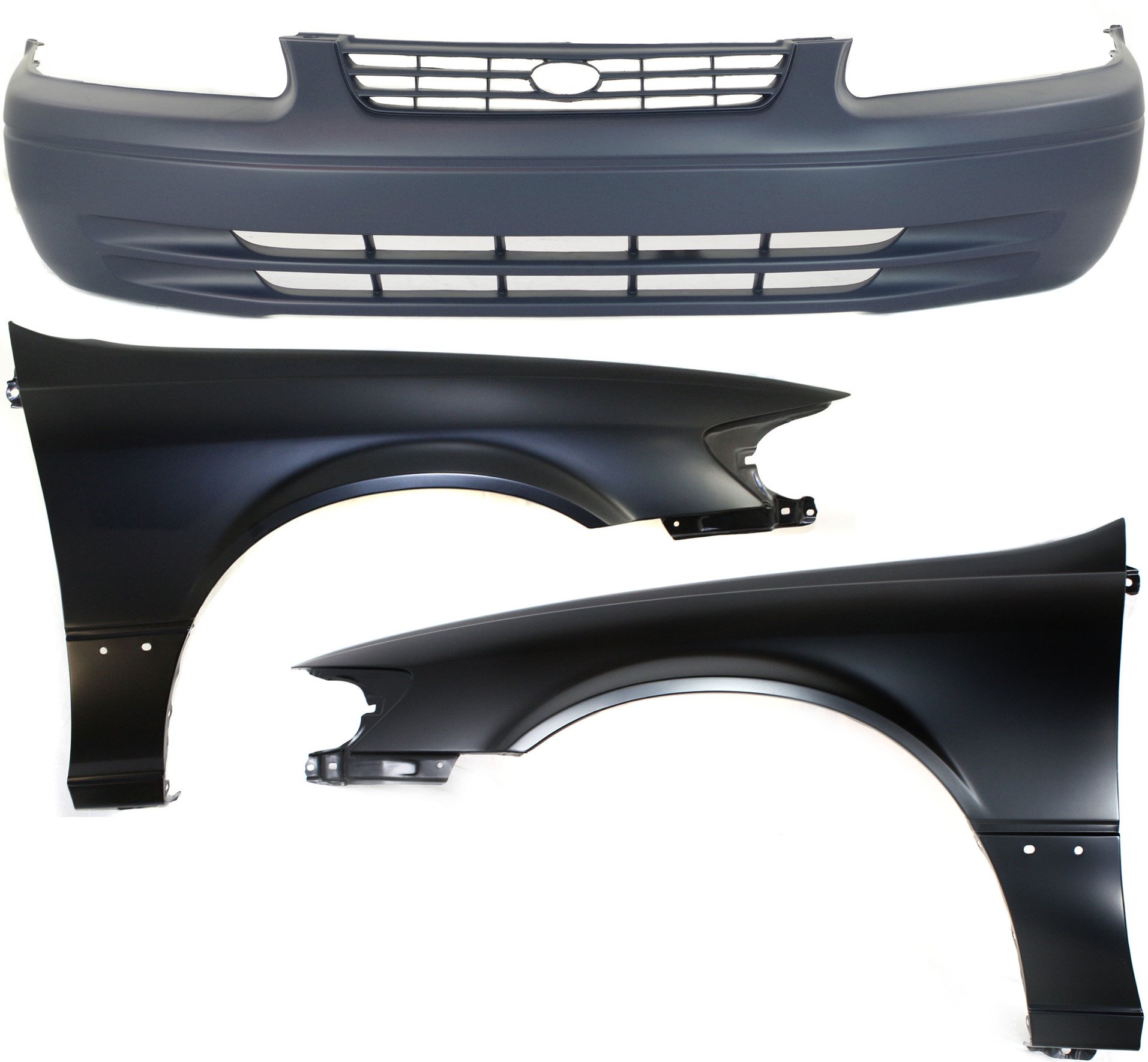 Front Bumper Cover Assembly for 1997-1999 Toyota Camry, 3-Piece Kit with Fenders, Replacement