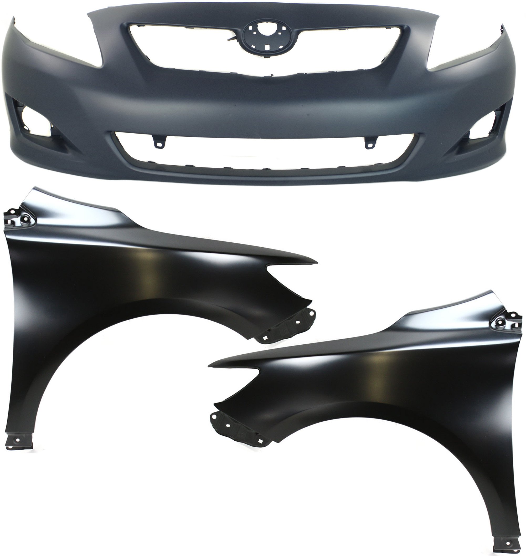 Front Bumper Cover Assembly for 2009-2010 Toyota Corolla, 3-Piece Kit with Fenders, Replacement