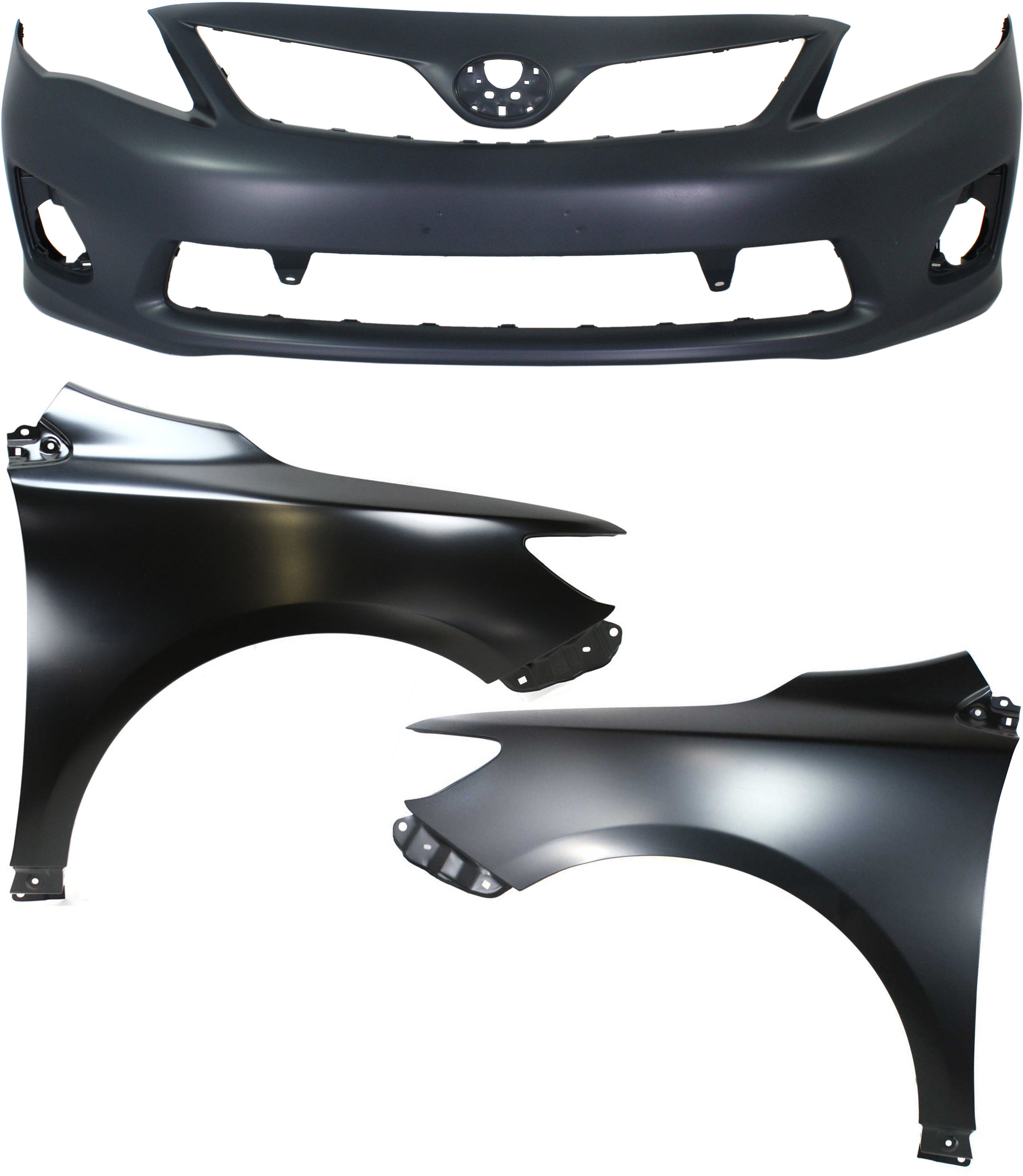 Front Bumper Cover Assembly for 2011-2013 Toyota Corolla, 3-Piece Kit with Fenders, Replacement