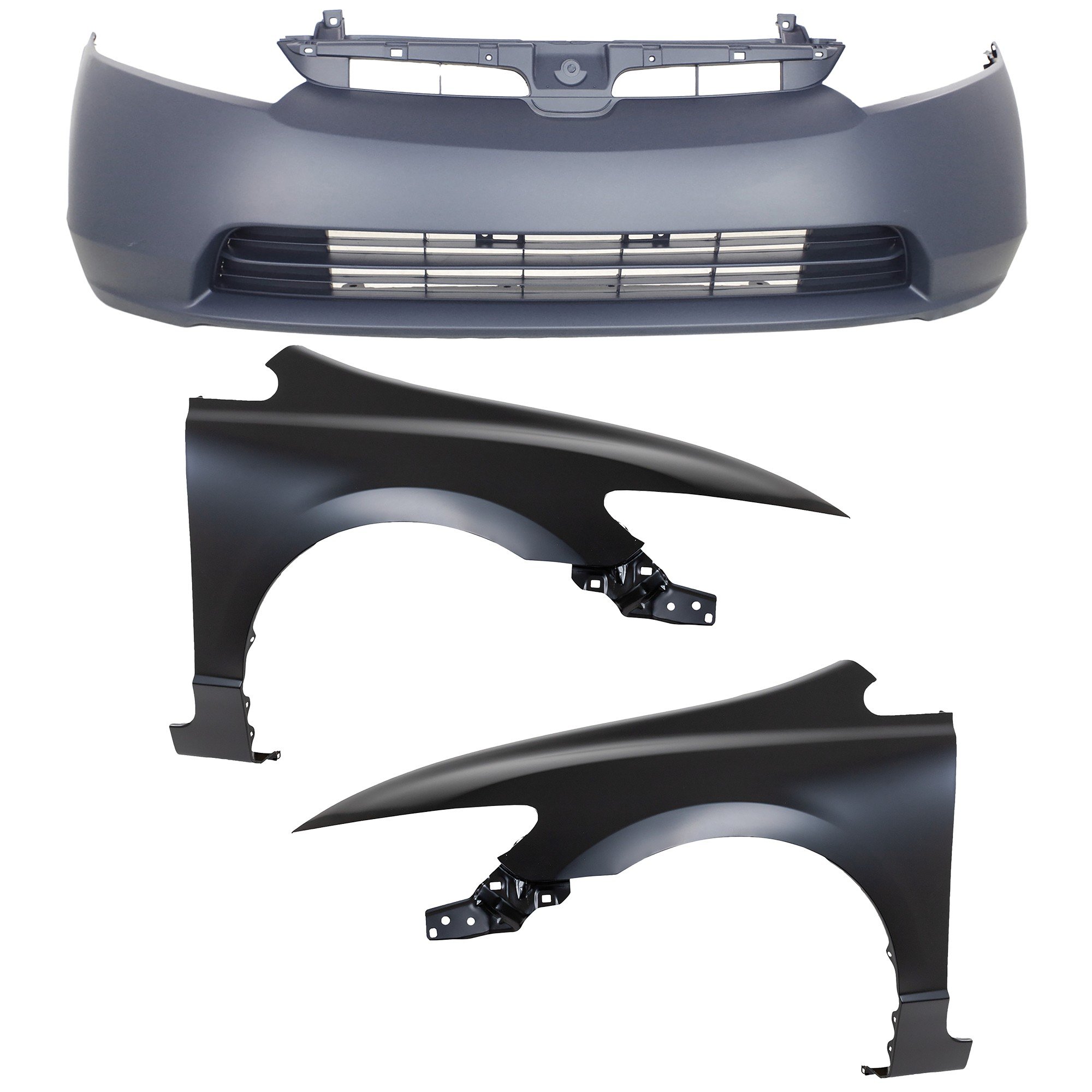 Front Bumper Cover Assembly for 2006-2008 Honda Civic Sedan: 3-Piece Kit with Fenders, Replacement