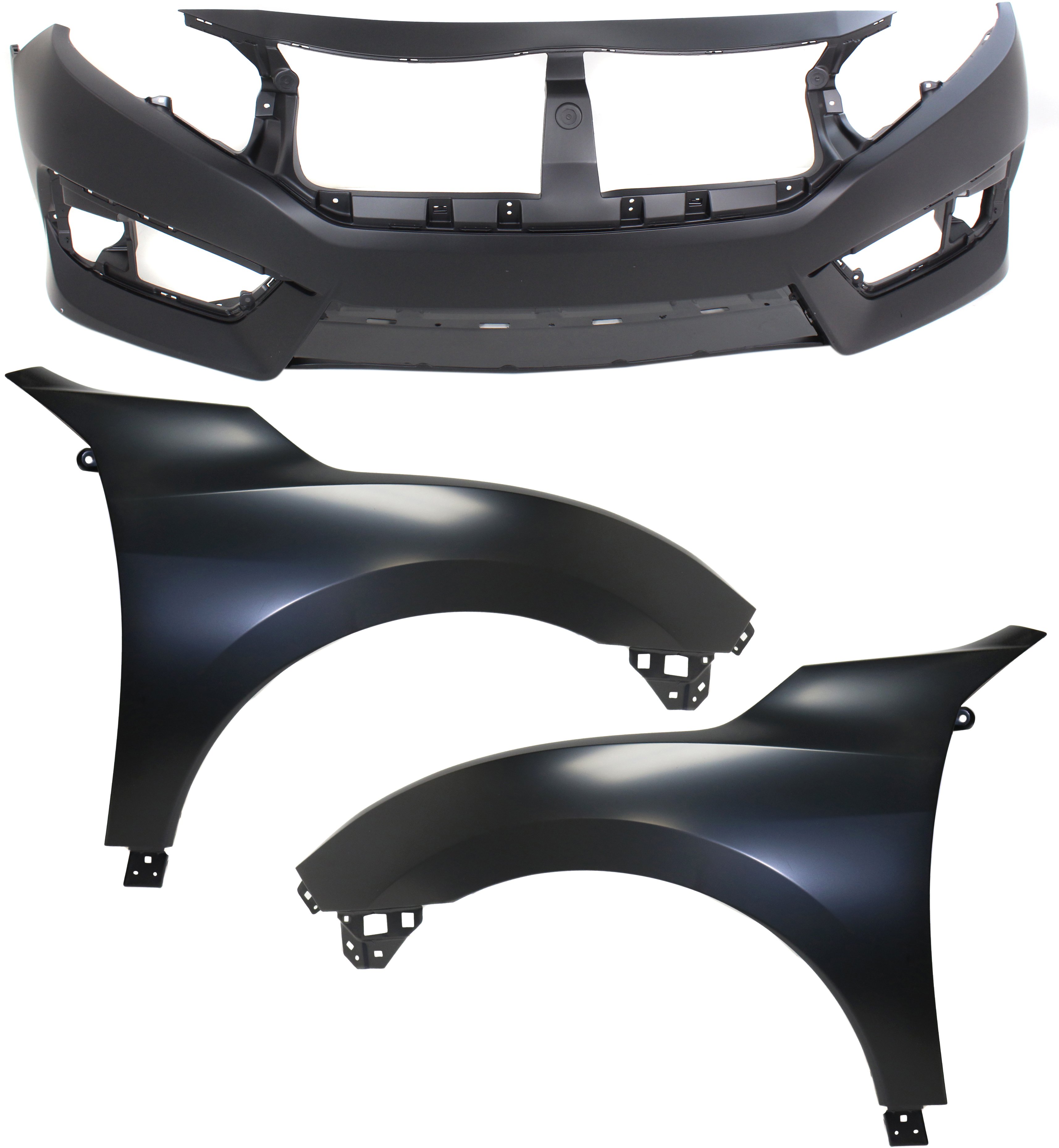 Front Bumper Cover Assembly 3-Piece Kit with Fenders for 2016-2018 Honda Civic, Replacement