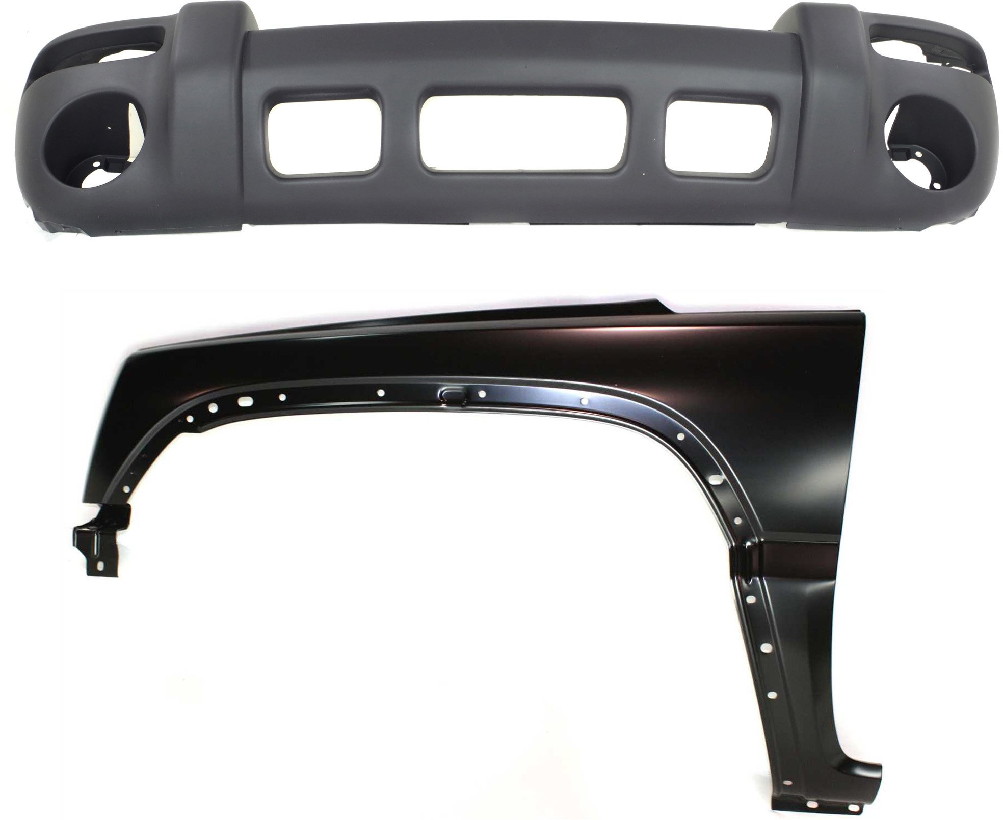 Front Bumper Cover Assembly for 2002-2004 Jeep Liberty, 2-Piece Kit with Fender, Replacement