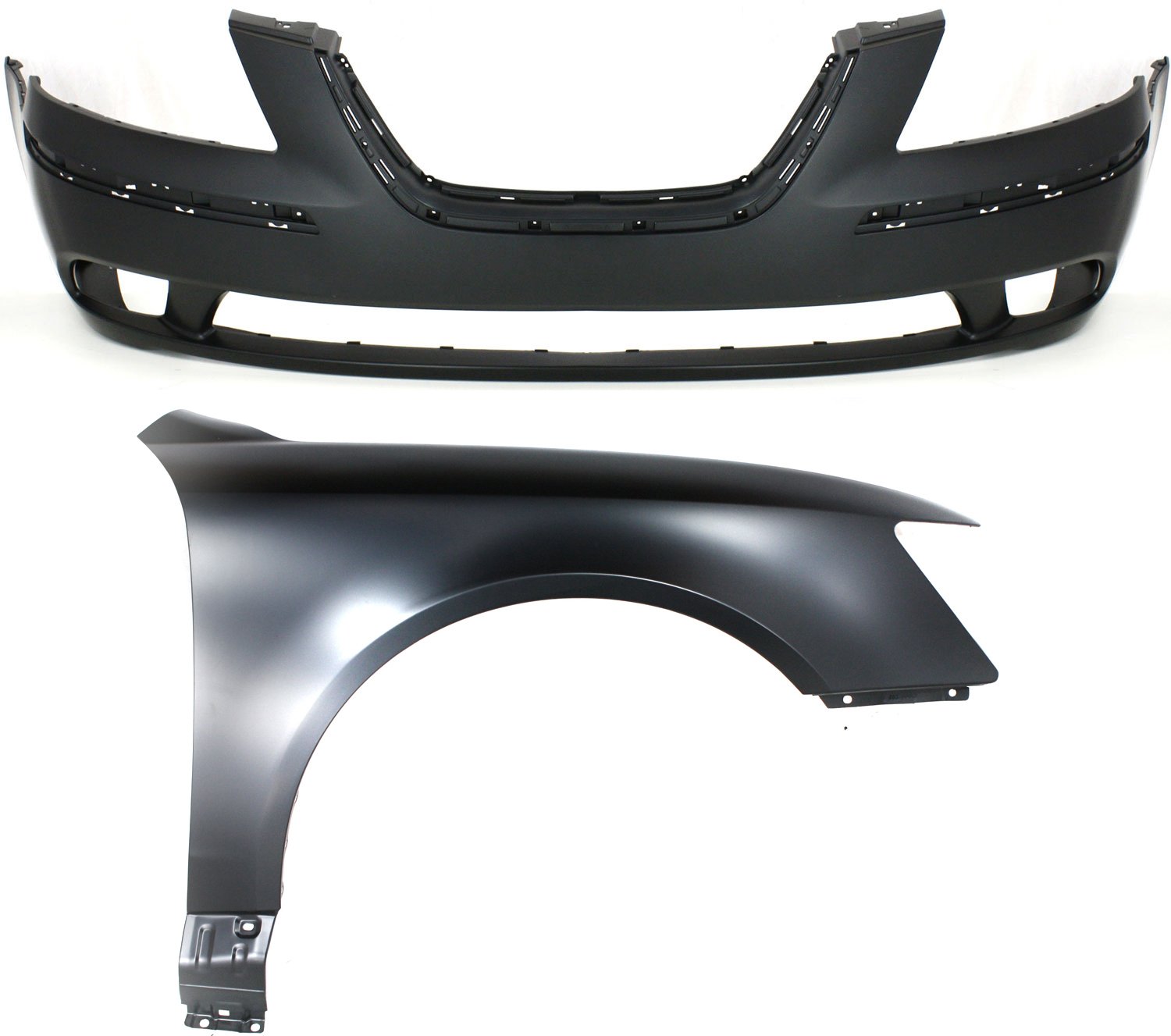 Front Bumper Cover Assembly for Hyundai Sonata 2009-2010, 2-Piece Kit, Primed (Ready to Paint) with Fender, Replacement