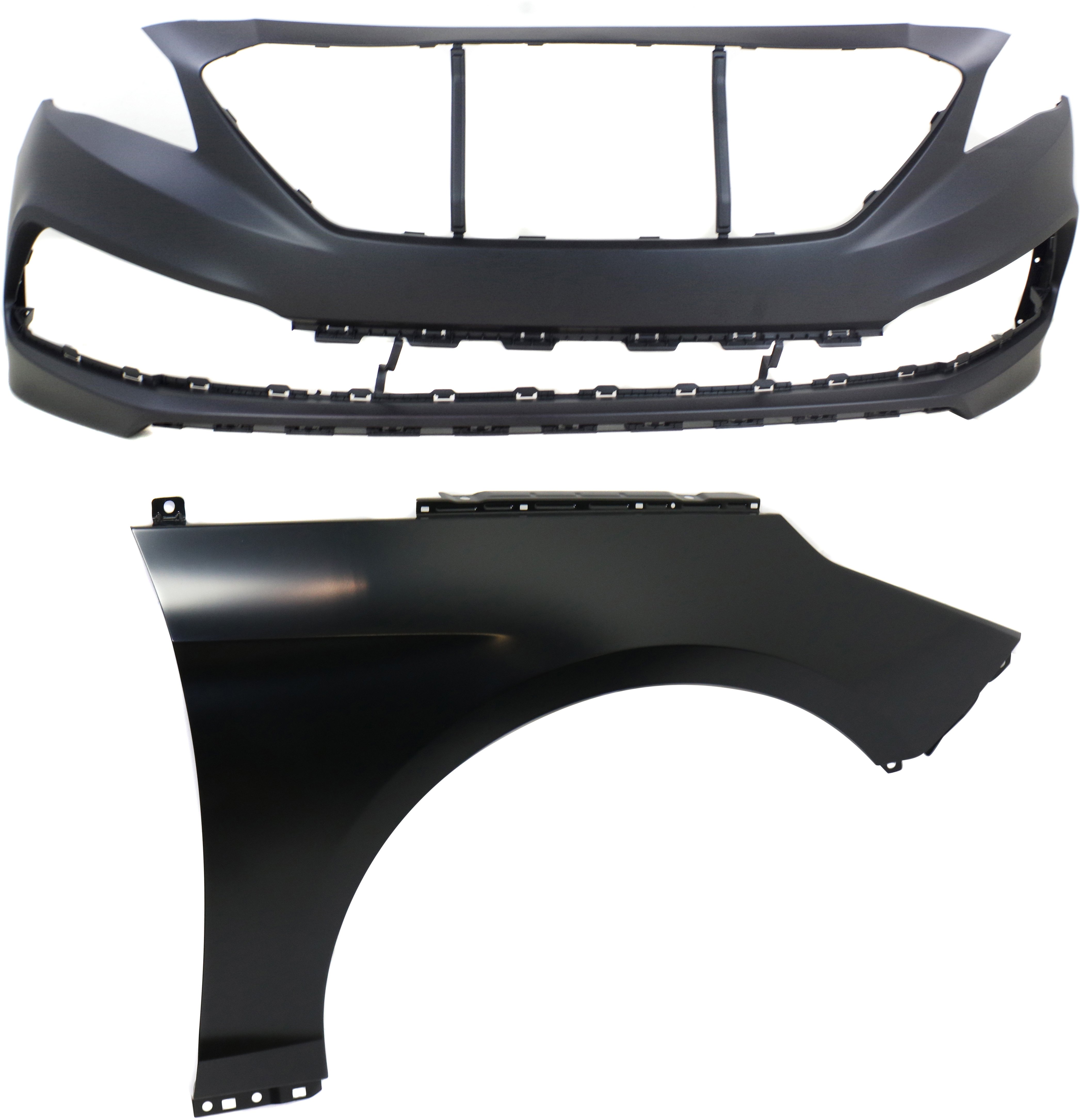 Front Bumper Cover Assembly for HYUNDAI SONATA 2015-2017, 2-Piece Kit, Primed (Ready to Paint), with Fender, Replacement