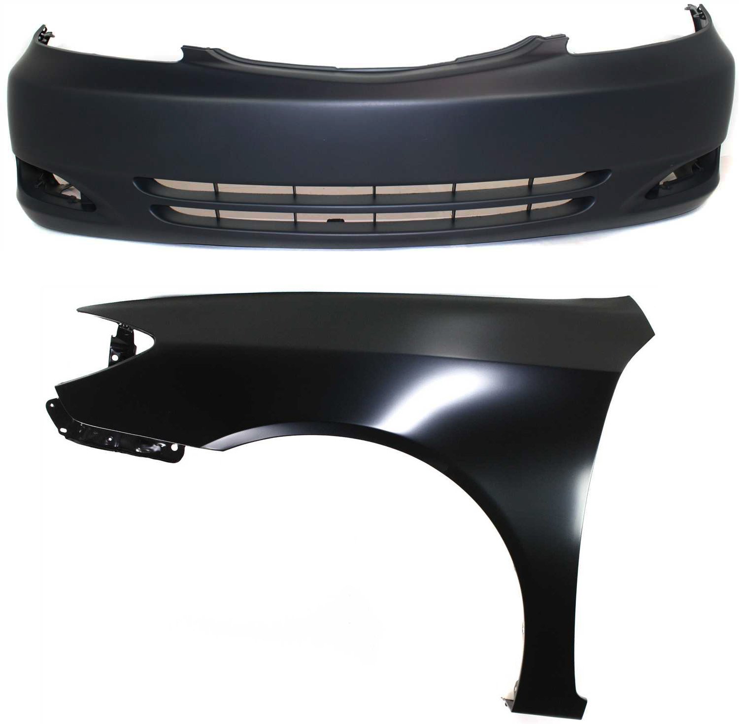 Front Bumper Cover Assembly for Toyota Camry 2002-2004, 2-Piece Kit, Primed (Ready to Paint) with Fender, Replacement