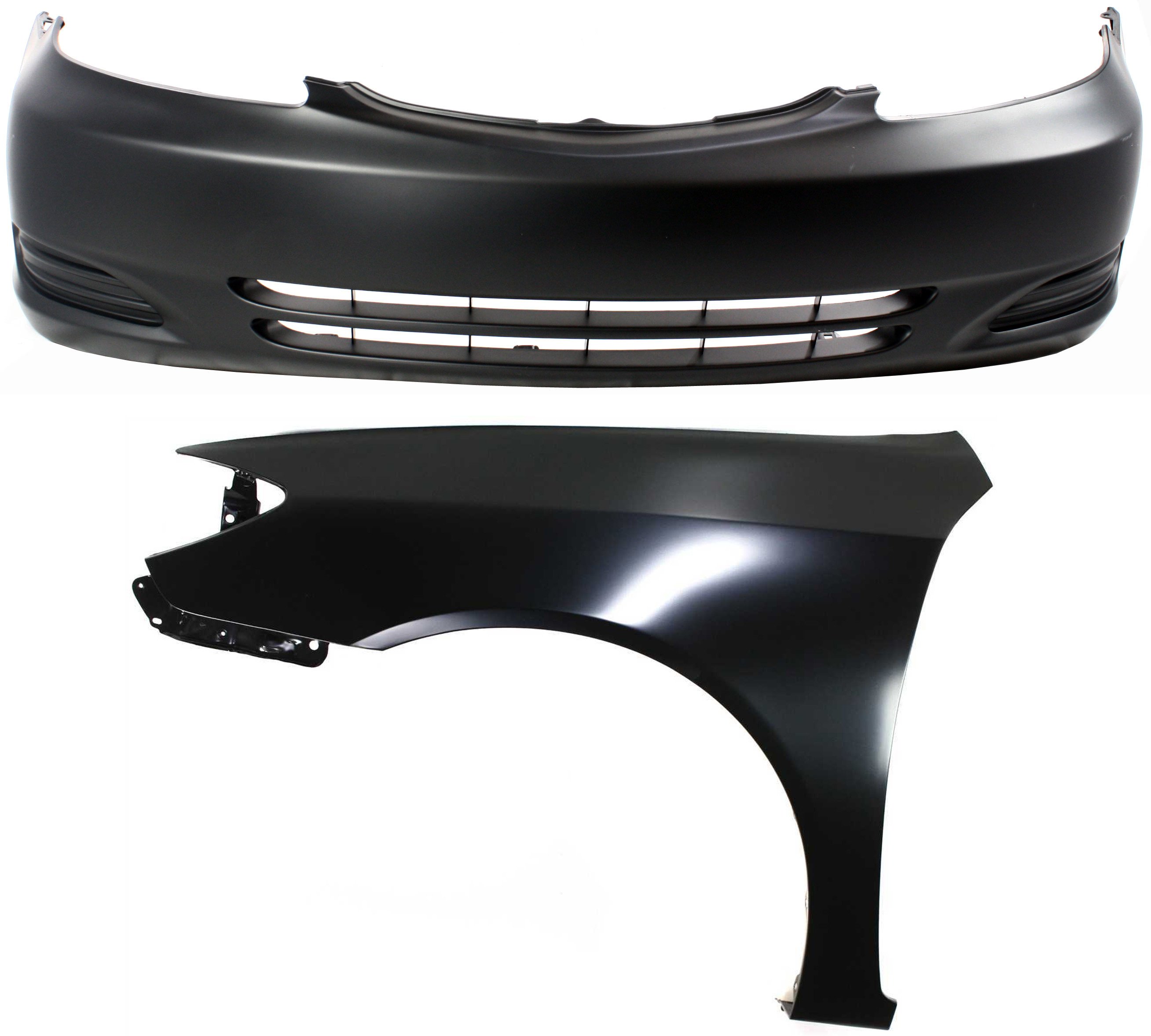 Front Bumper Cover Assembly for Toyota Camry 2002-2004, 2-Piece Kit, Primed (Ready to Paint) with Fender, Replacement