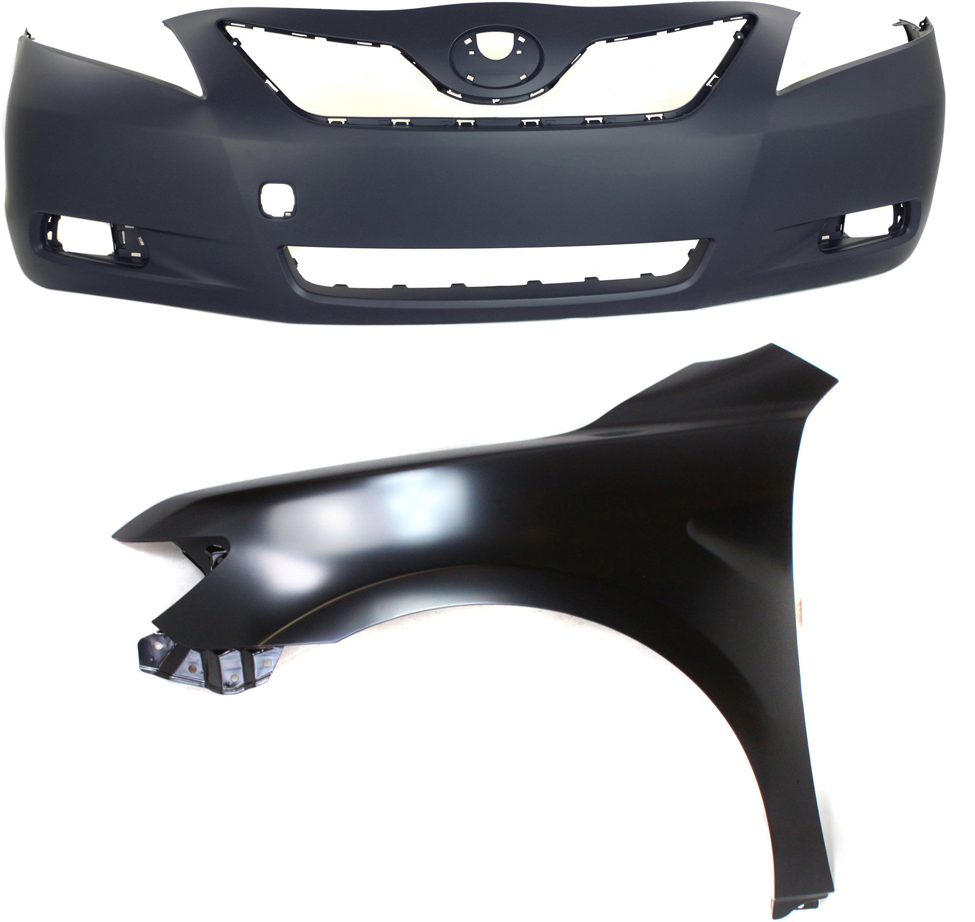 Front Bumper Cover Assembly for 2007-2009 Toyota Camry, 2-Piece Kit, Primed (Ready to Paint), with Fender, Suitable for Japan Built Vehicle, Replacement