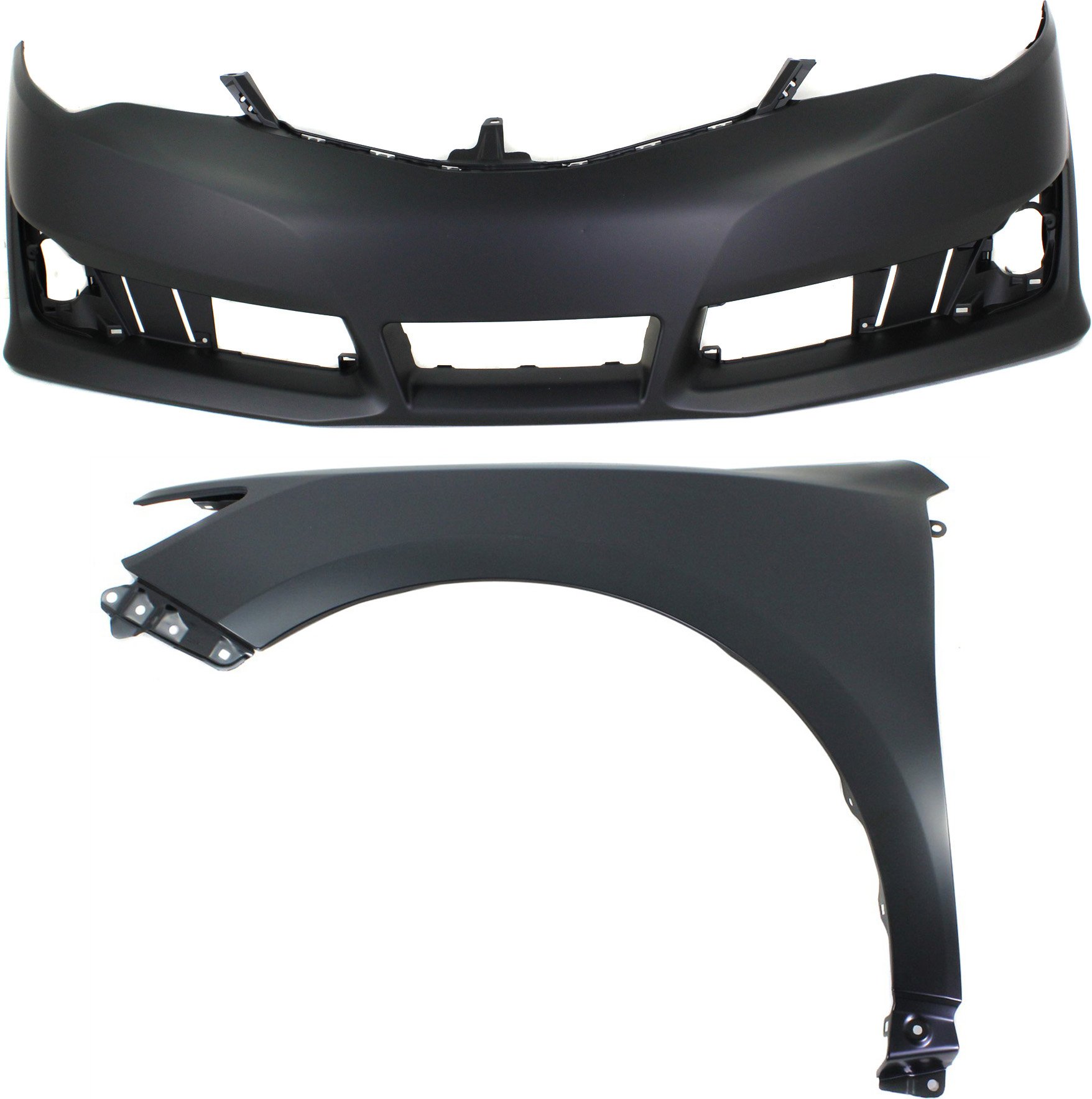 Front Bumper Cover Assembly for Toyota Camry 2012-2014, 2-Piece Kit, Primed (Ready to Paint), with Fender Replacement
