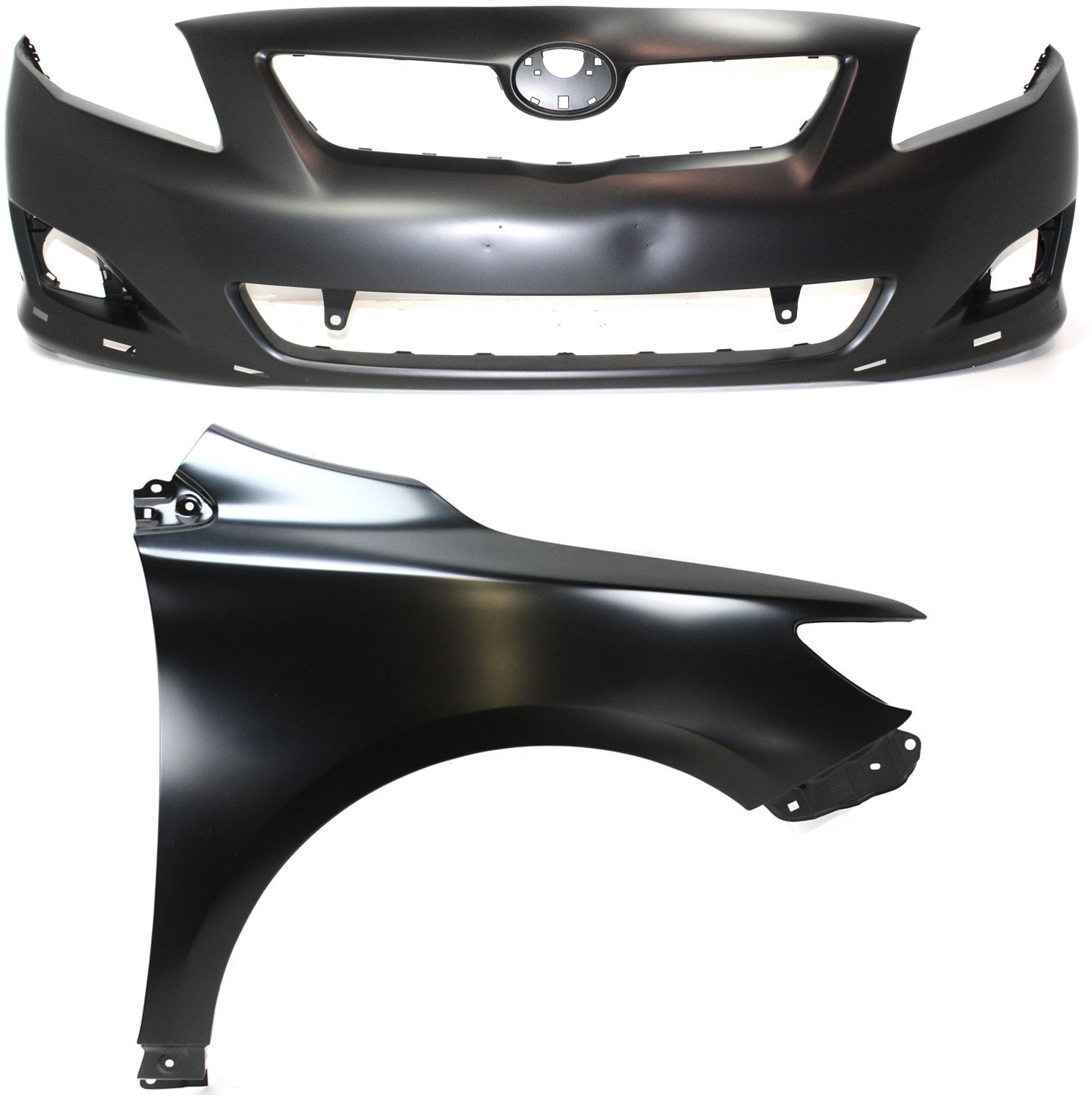 Front Bumper Cover Assembly for 2009-2010 Toyota Corolla, 2-Piece Kit, Primed (Ready to Paint), with Right (Passenger) Fender, for USA Built Vehicle - Replacement