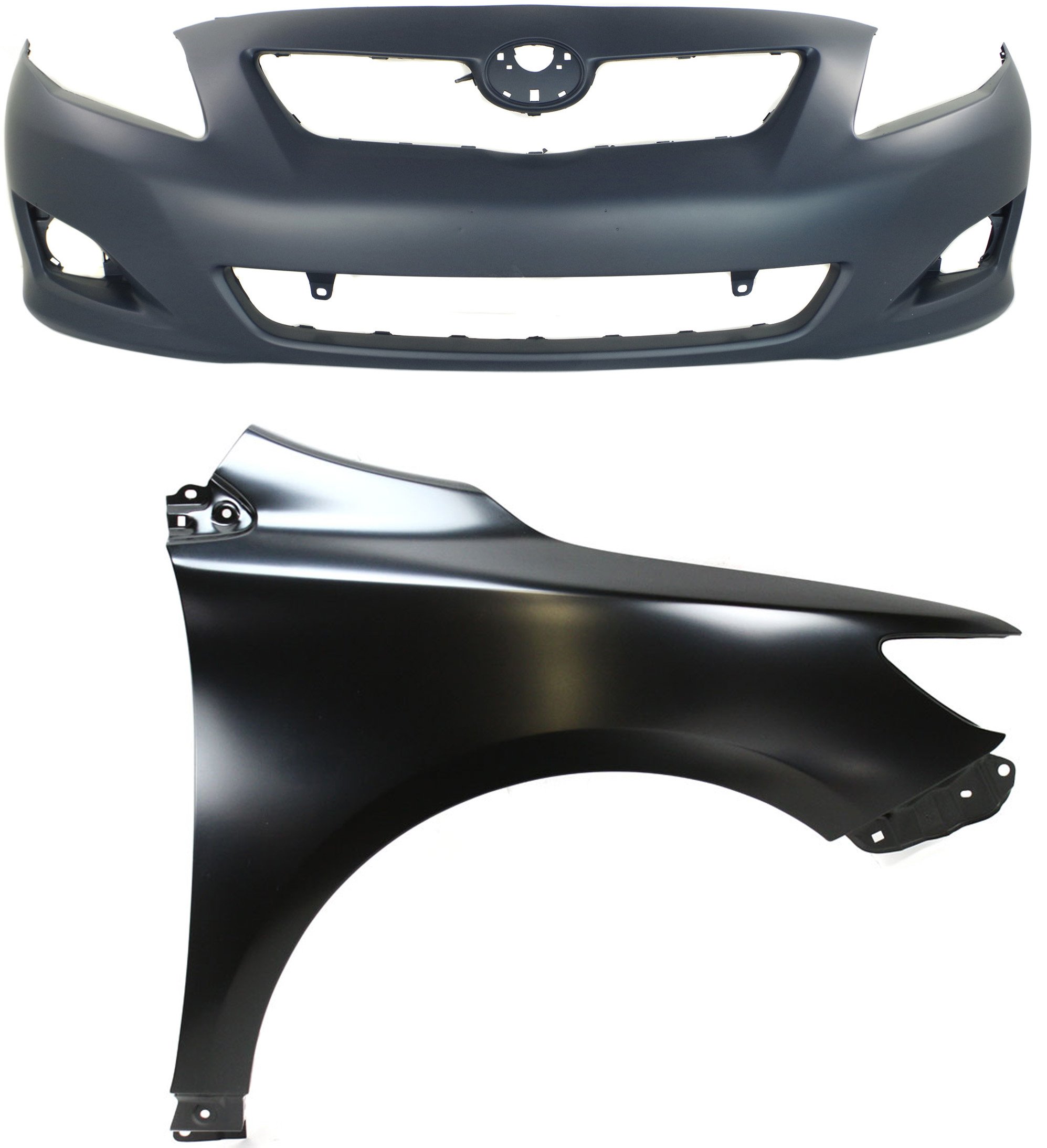 Front Bumper Cover Assembly for 2009-2010 Toyota Corolla, 2-Piece Kit, Primed (Ready to Paint), with Right (Passenger) Fender, Suitable for Japan Built Vehicle, Replacement