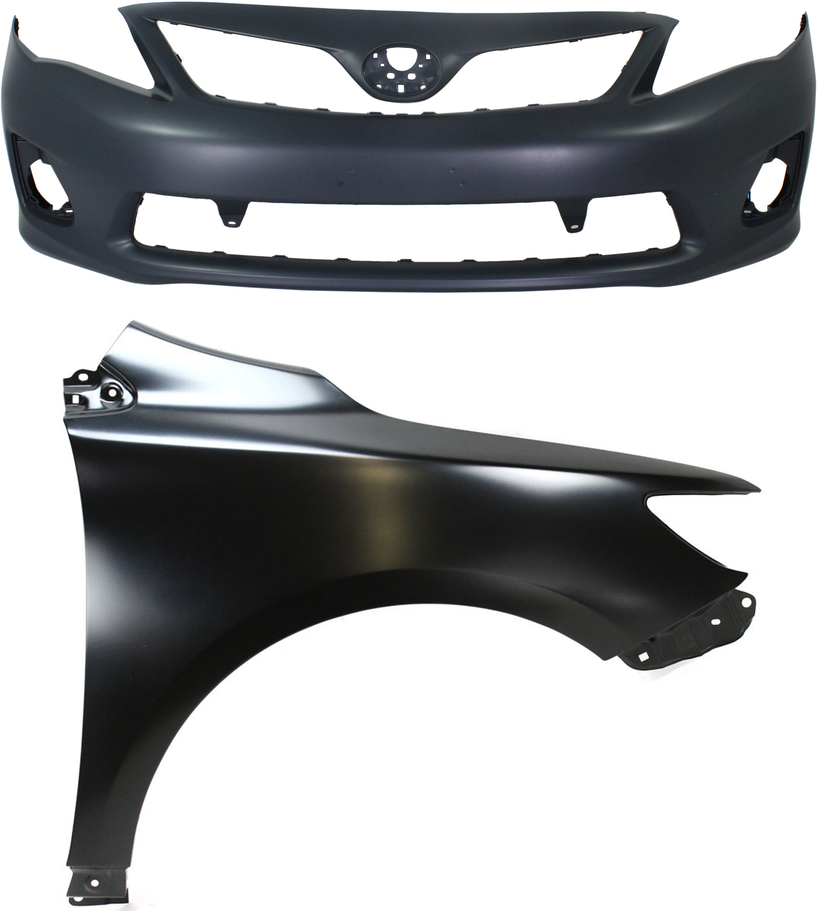 Front Bumper Cover Assembly for Toyota Corolla 2011-2013, 2-Piece Kit with Right (Passenger) Fender, Suitable for Japan Built Vehicle - Replacement