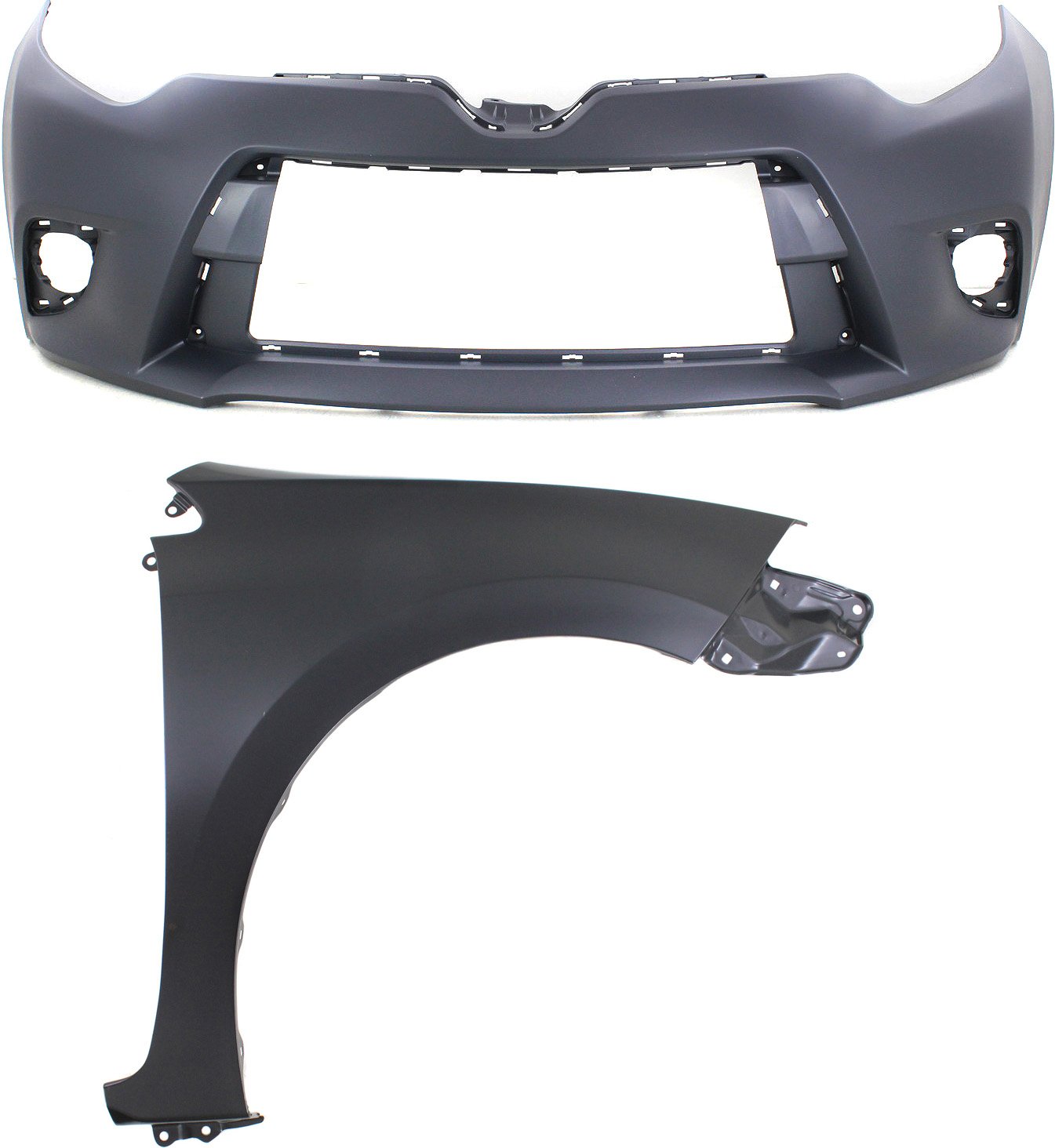 Front Bumper Cover Assembly for Toyota Corolla 2014-2016, 2-Piece Kit, Primed (Ready to Paint), with Fender Replacement