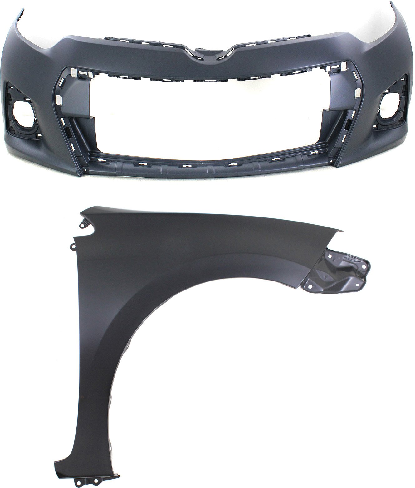 Front Bumper Cover Assembly for 2014-2016 Toyota Corolla, 2-Piece kit, Primed (Ready to Paint), with Fender Replacement