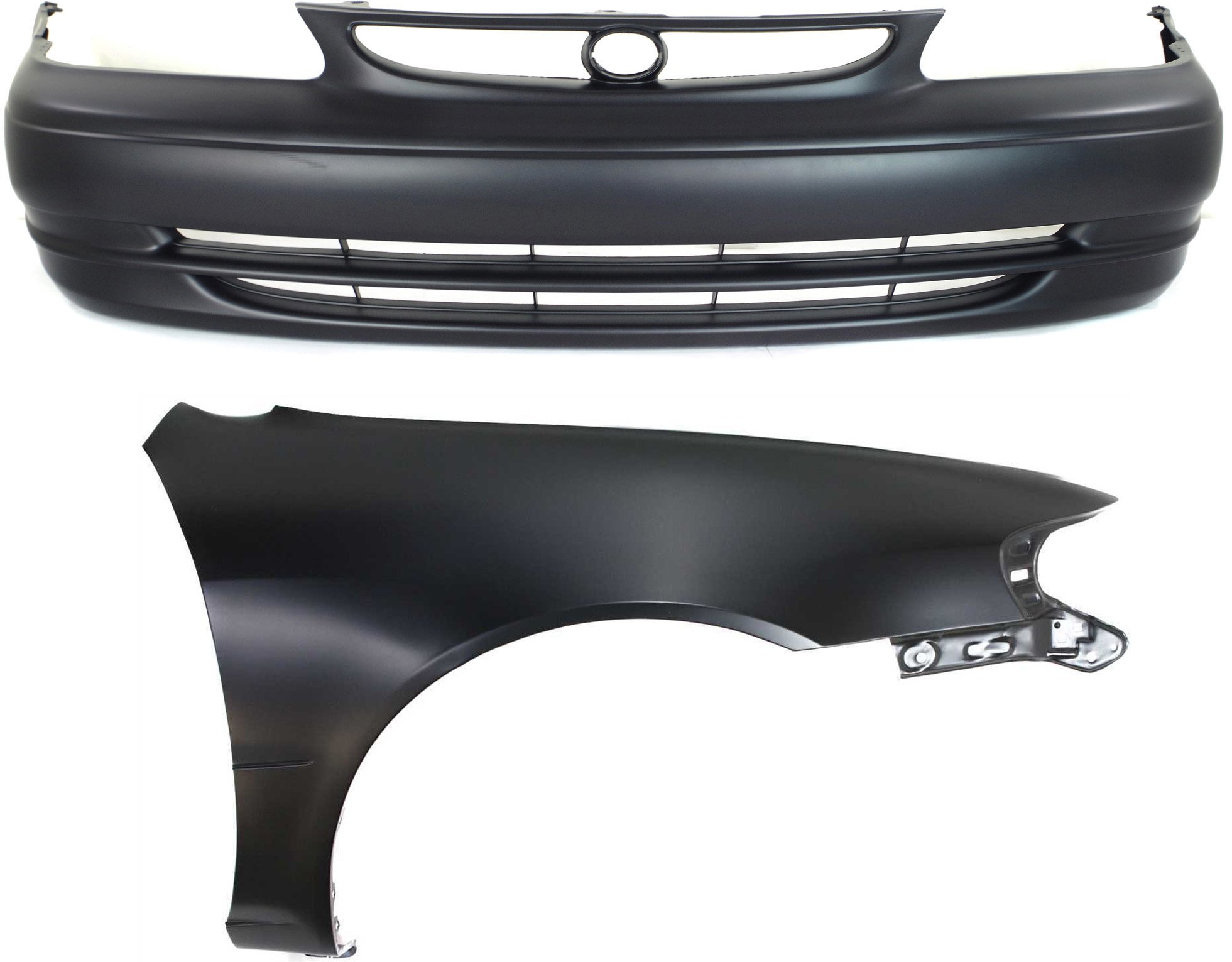 Front Bumper Cover Assembly for 1998-2000 Toyota Corolla, 2-Piece Kit, Primed (Ready to Paint) with Fender, Replacement