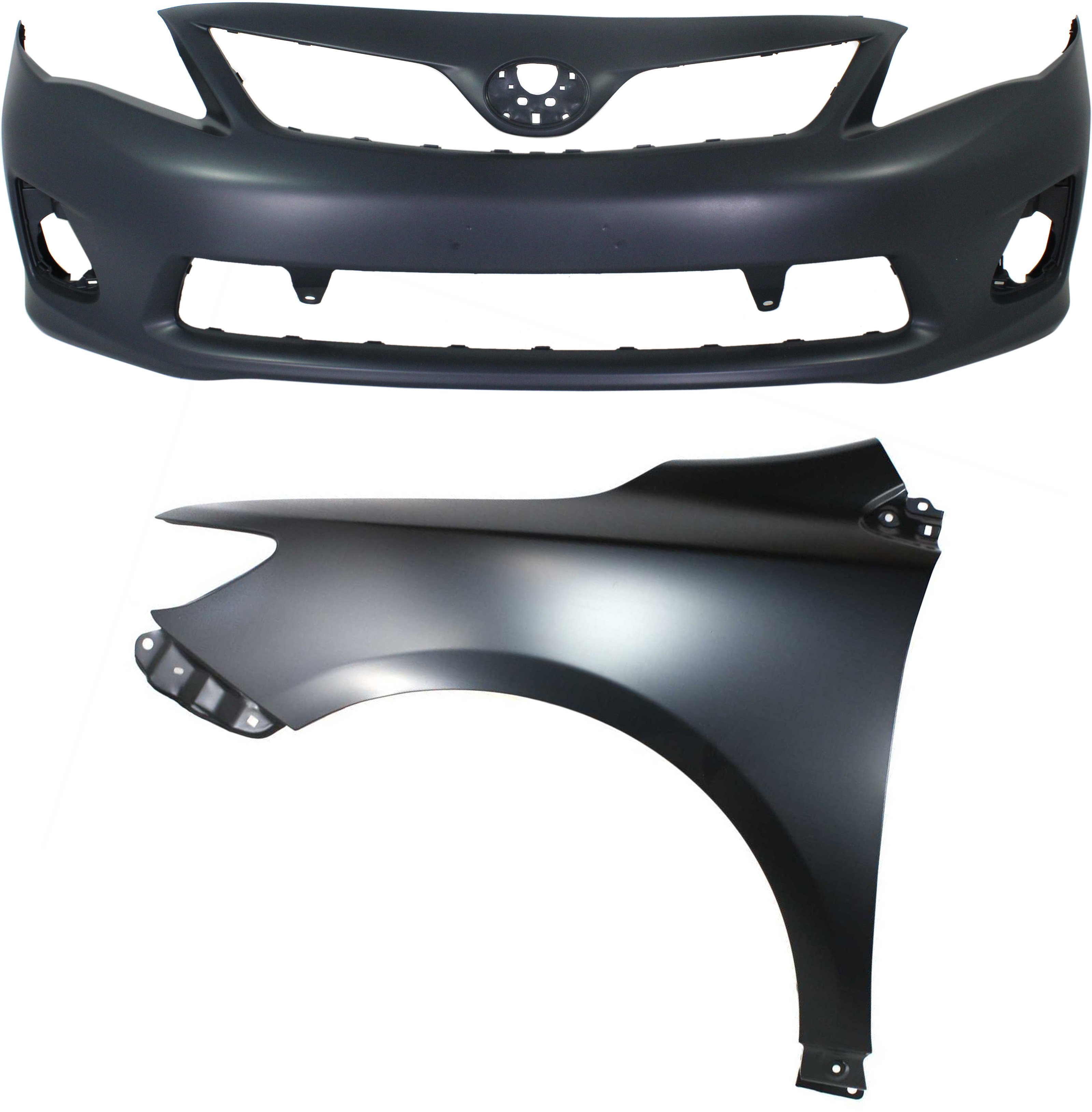 Front Bumper Cover Assembly for 2011-2013 Toyota Corolla, 2-Piece Kit with Left (Driver) Fender, Suitable for Japan Built Vehicle, Replacement Part
