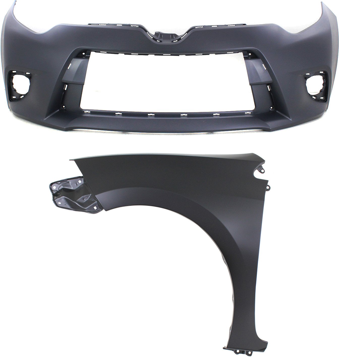 Front Bumper Cover Assembly for Toyota Corolla 2014-2016, 2-Piece Kit, Primed (Ready to Paint) with Fender, Replacement