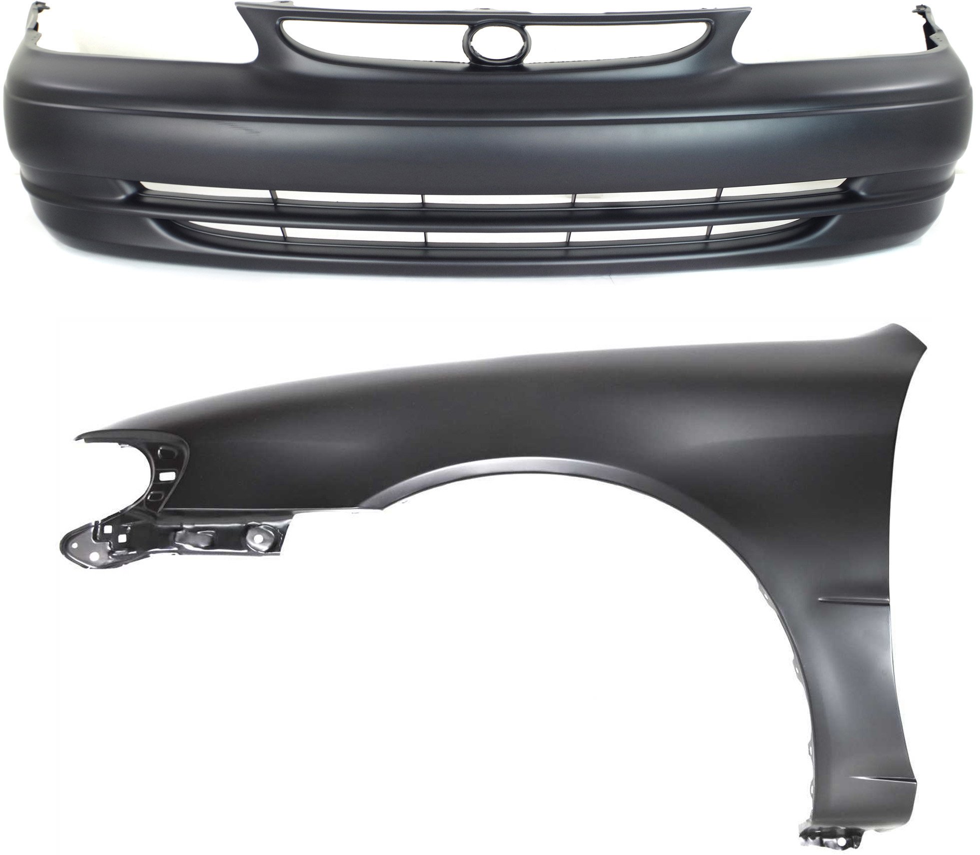 Front Bumper Cover Assembly for Toyota Corolla 1998-2000, 2-Piece Kit, Primed (Ready to Paint), with Fender Replacement