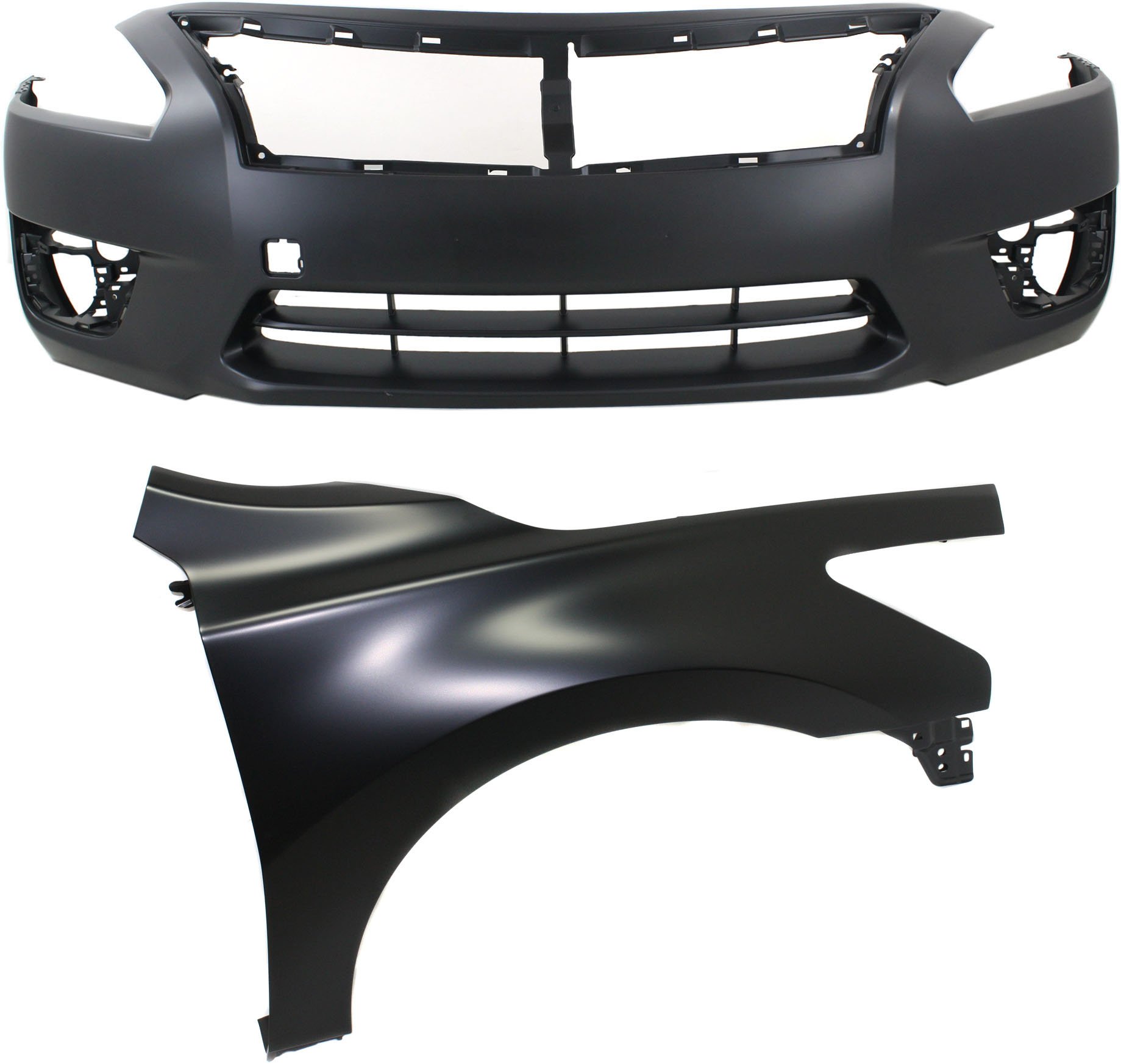 Front Bumper Cover Assembly for 2013-2015 Nissan Altima Sedan, 2-Piece Kit, Primed (Ready to Paint), Includes Fender, Replacement