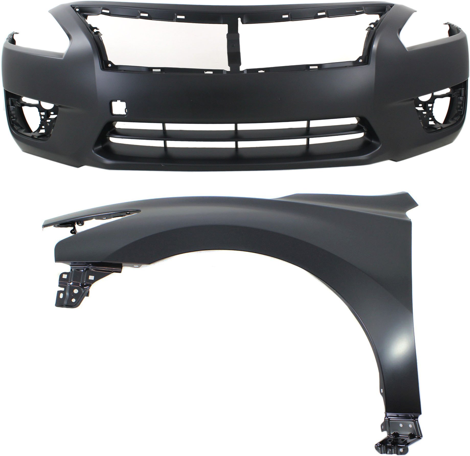 Front Bumper Cover Assembly for 2013-2015 Nissan Altima Sedan, 2-Piece Kit, Primed (Ready to Paint), with Fender, Replacement