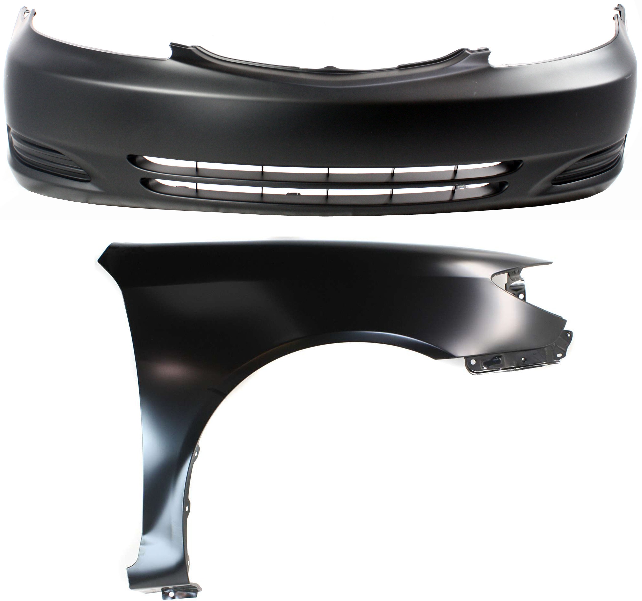 Front Bumper Cover Assembly for Toyota Camry 2002-2004, 2-Piece Kit, Primed (Ready to Paint), with Fender Replacement
